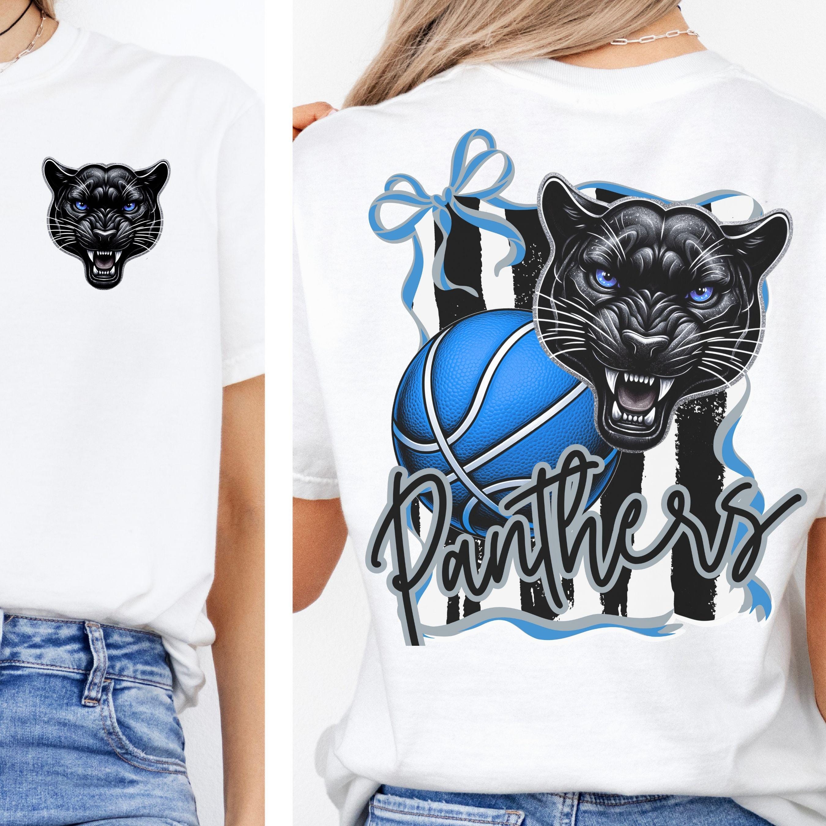 Panthers Basketball Coquette Bow Stipe Pattern PNG Black Blue