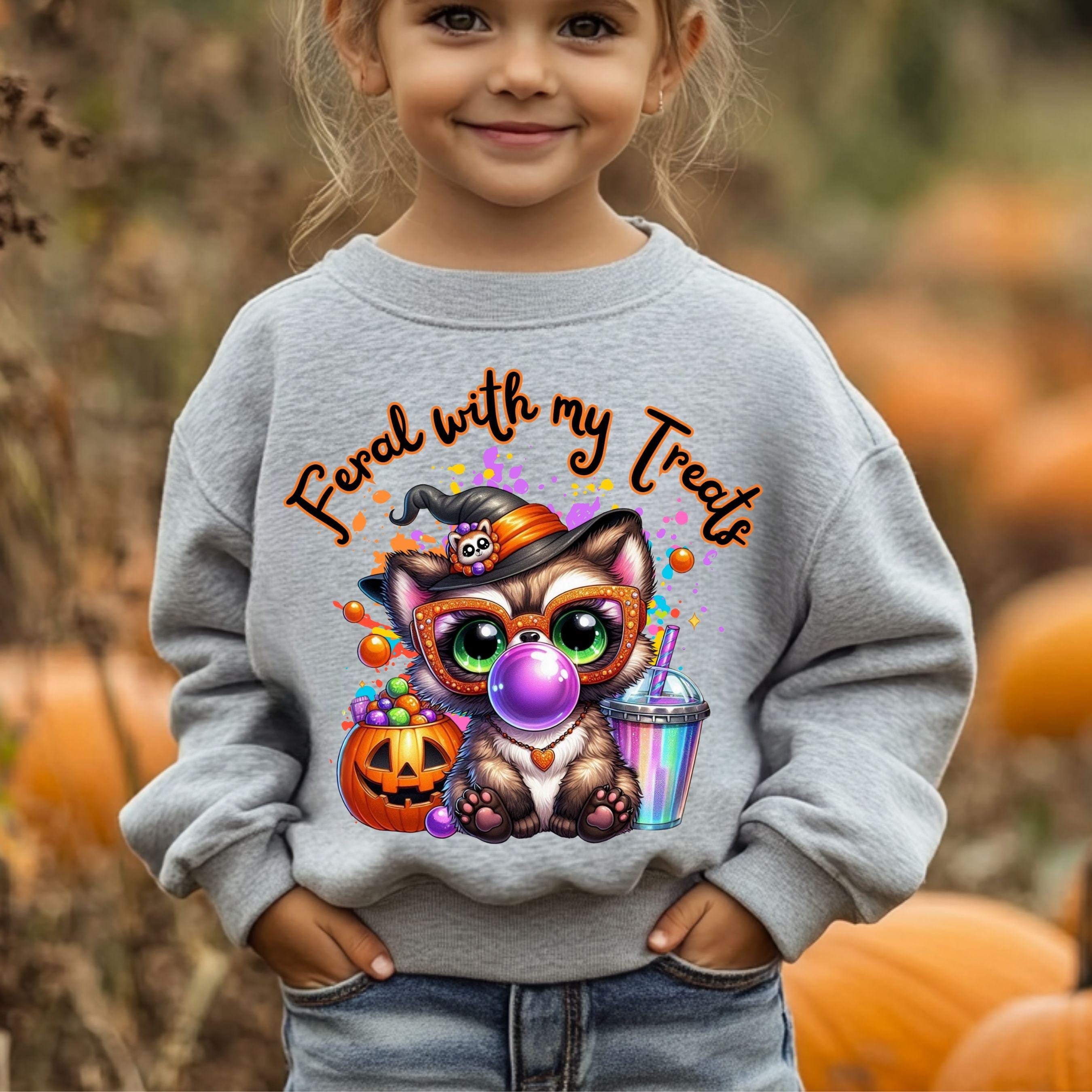 Feral With My Treats, Cute Halloween Raccoon PNG