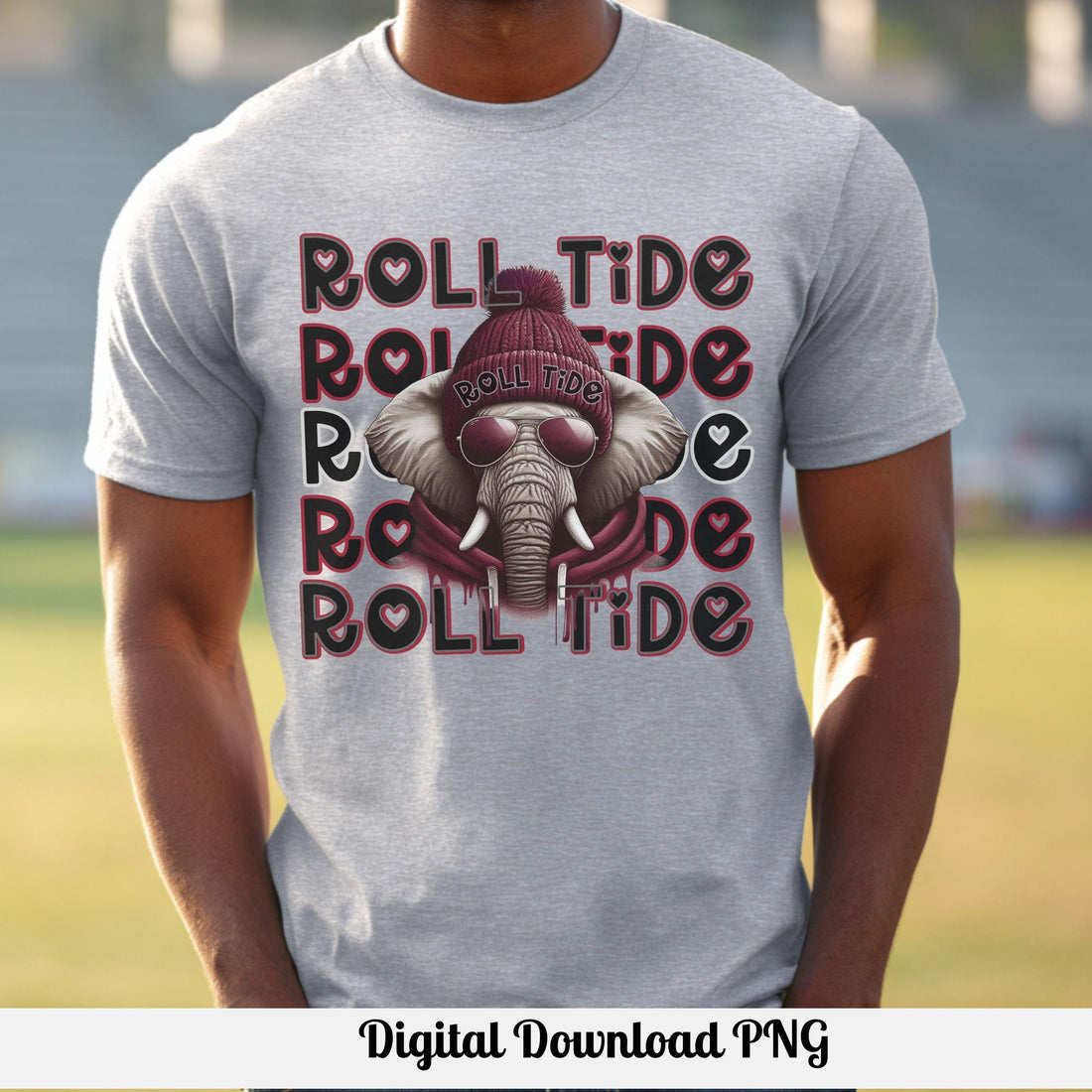 Cool Gray & Burg Roll Tide Elephant Repeat Theme Game Day PNG