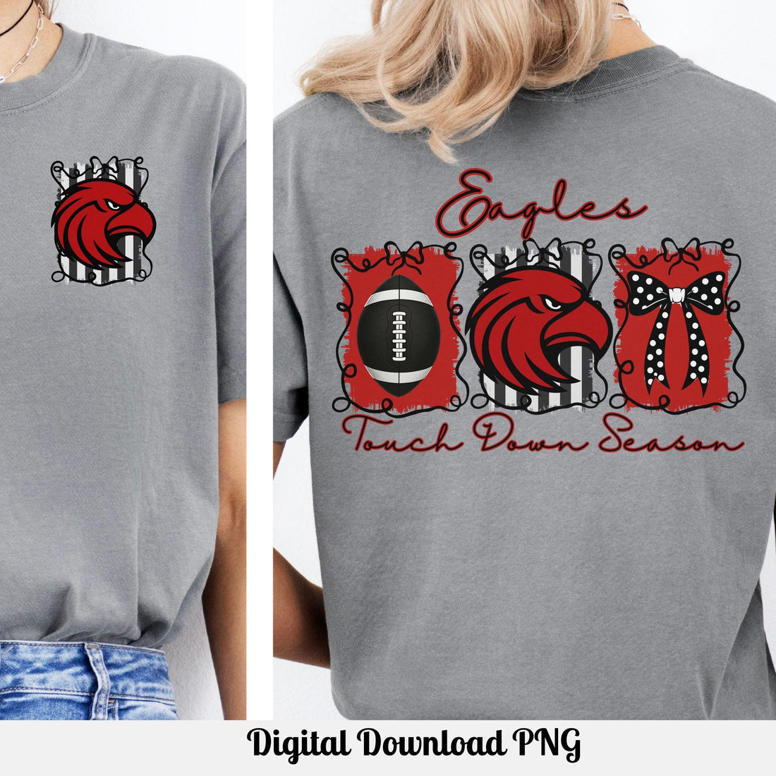 Eagles Red Black Coquette Bow Football Touch Down Season PNG