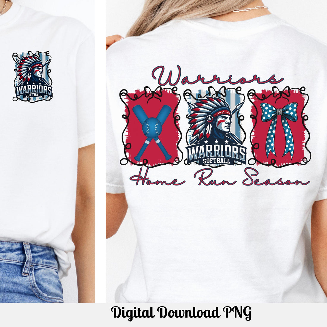 Warriors Softball Coquette Bow Touch Down Season PNG