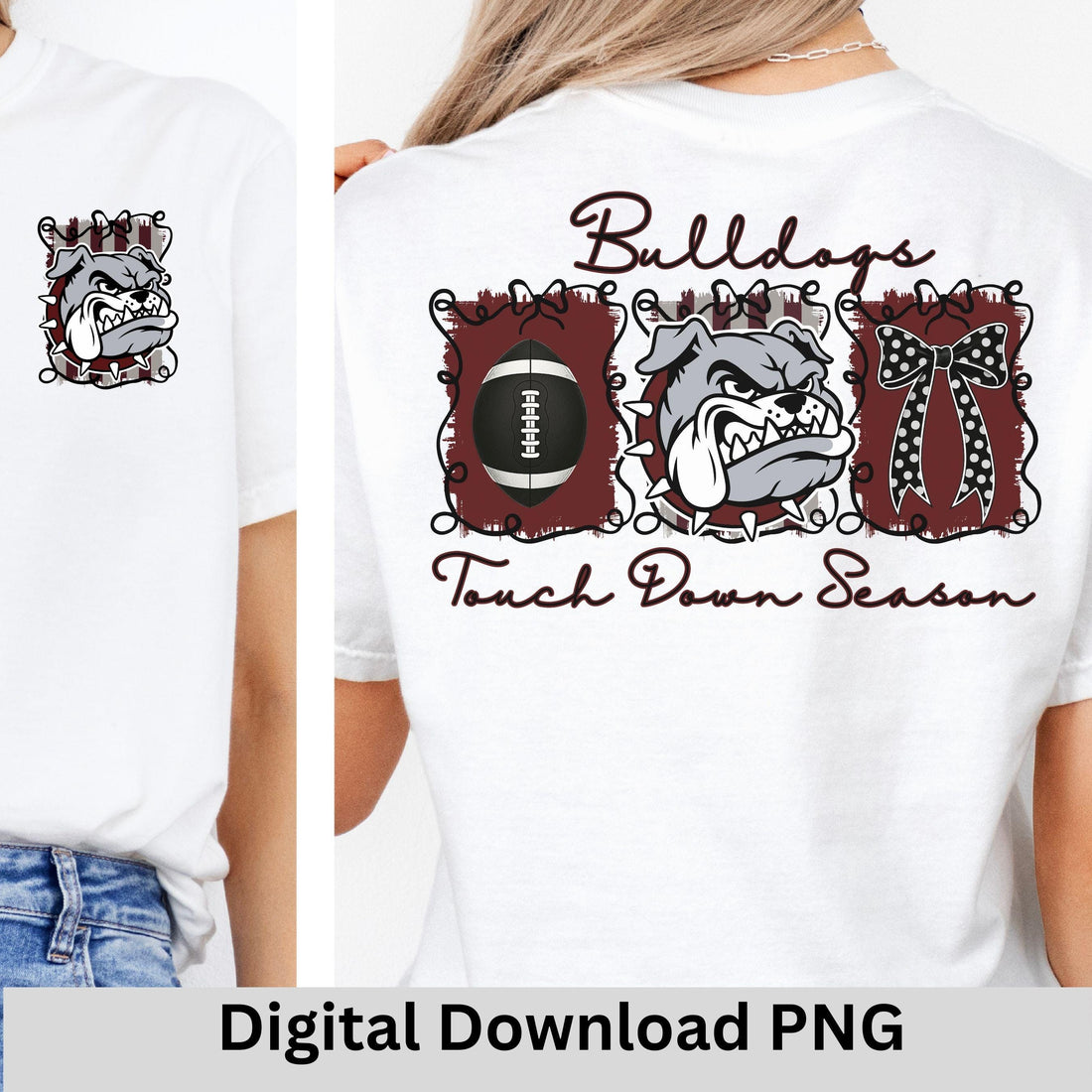 Bulldogs Coquette Bow Football Touch Down Season PNG