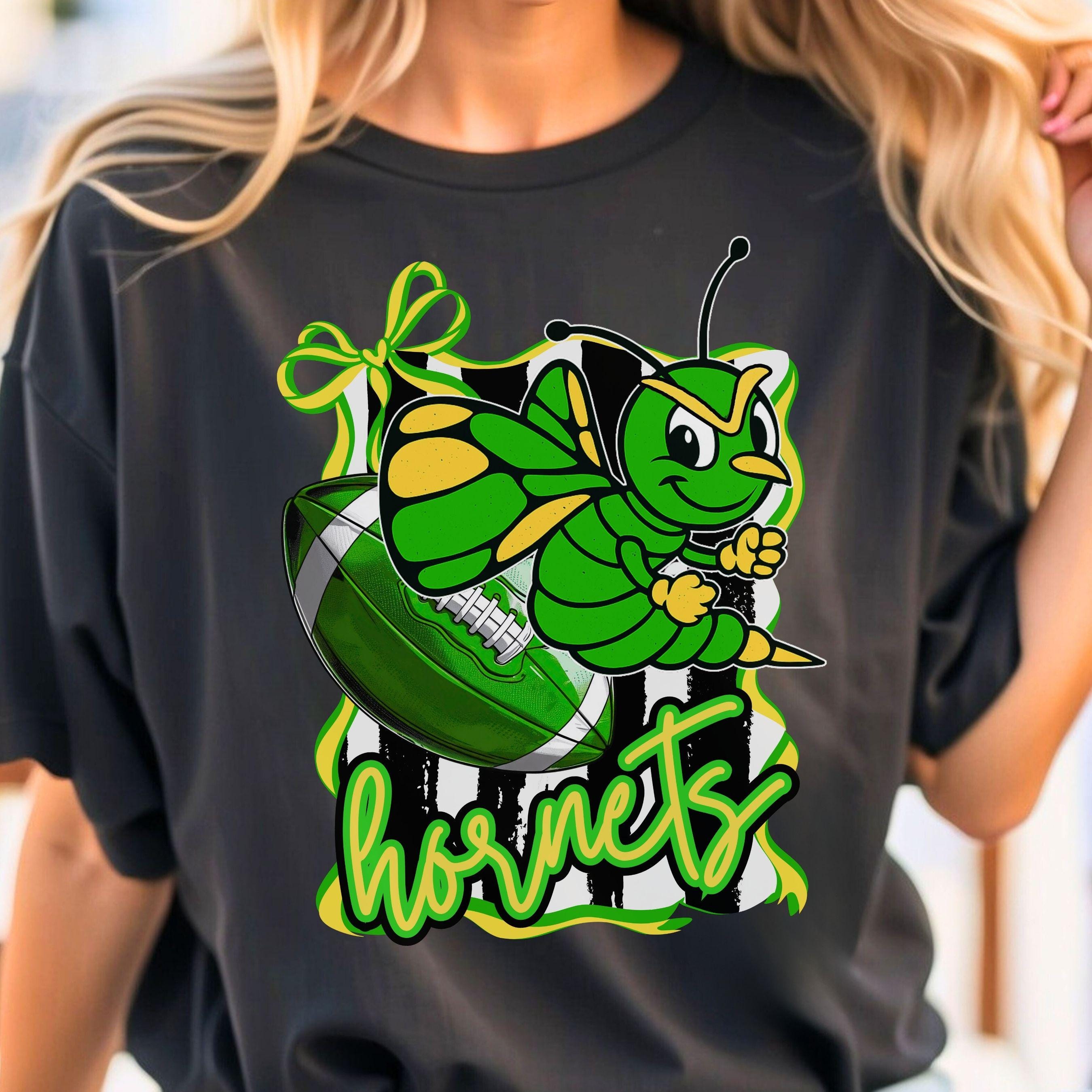 Hornets Green Yellow Trendy Coquette Bow & Stripe Design Game Day PNG