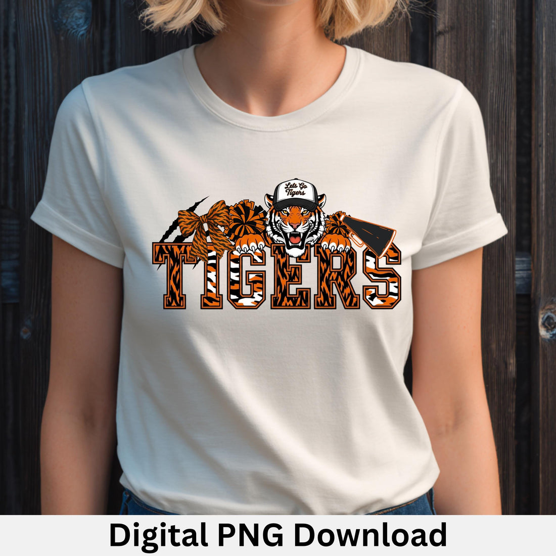 Tigers Cheer Shirt Coquette Bow PNG Download