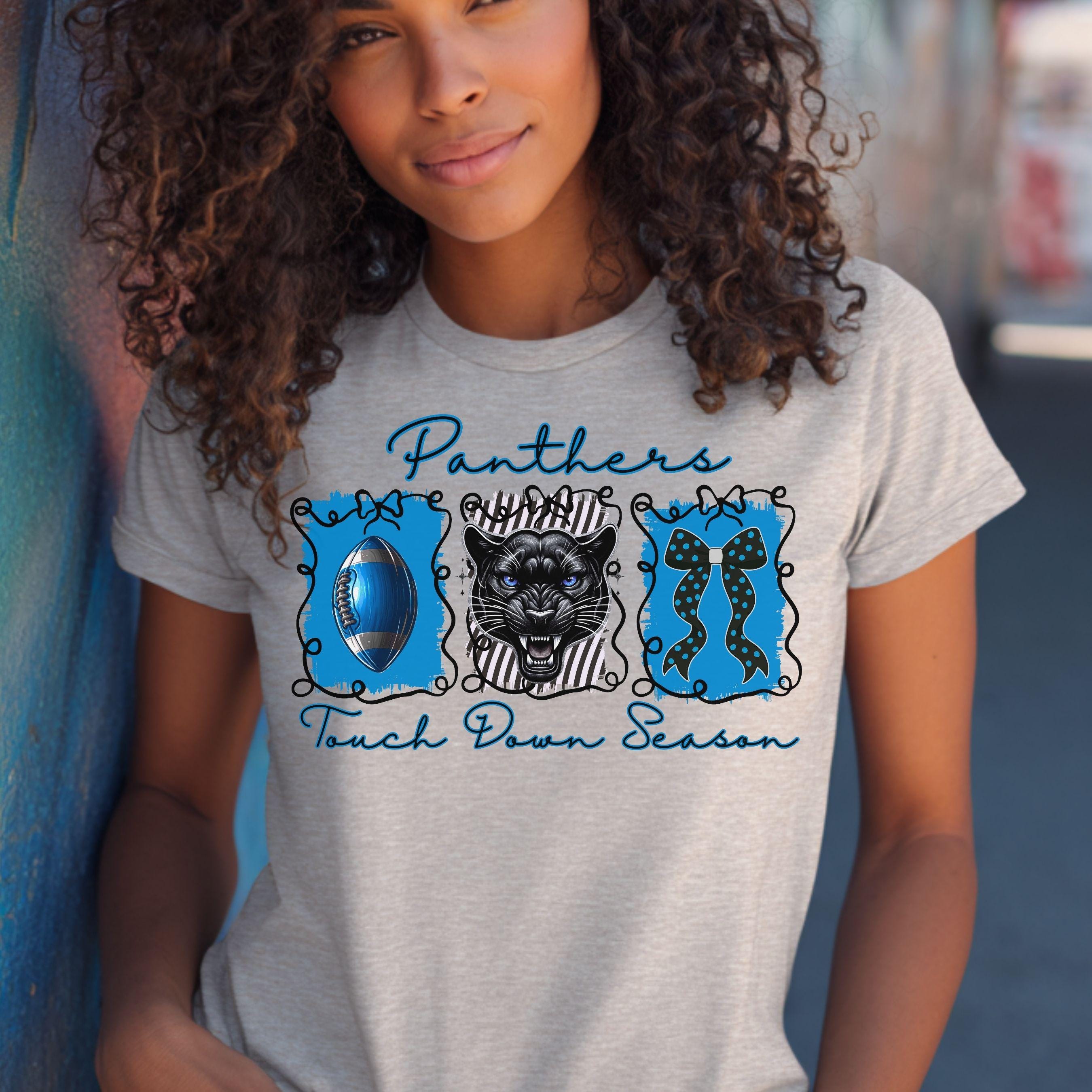 Panthers Black Blue Coquette Bow Touch Down Season PNG