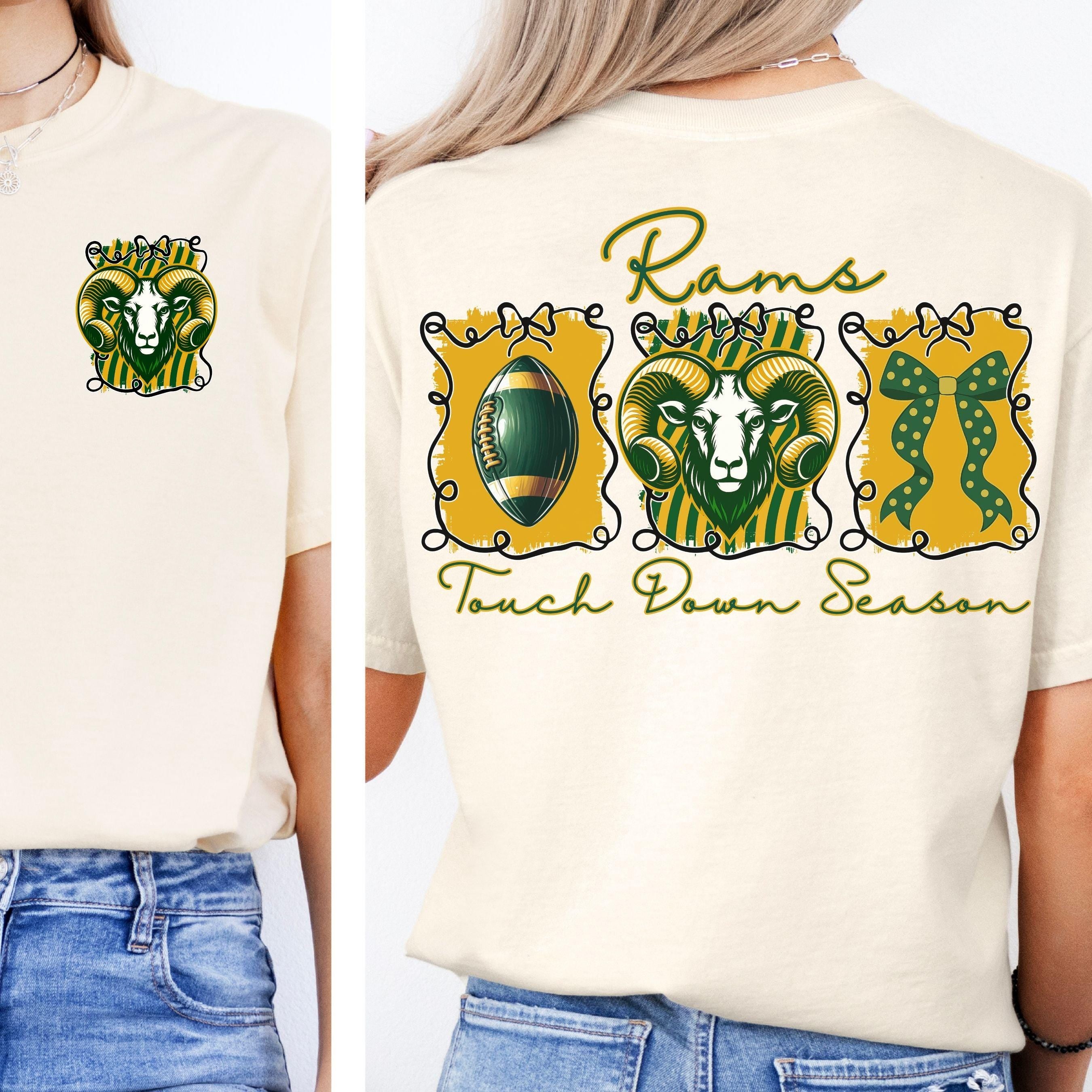 Rams Coquette Bow Football PNG Green Gold