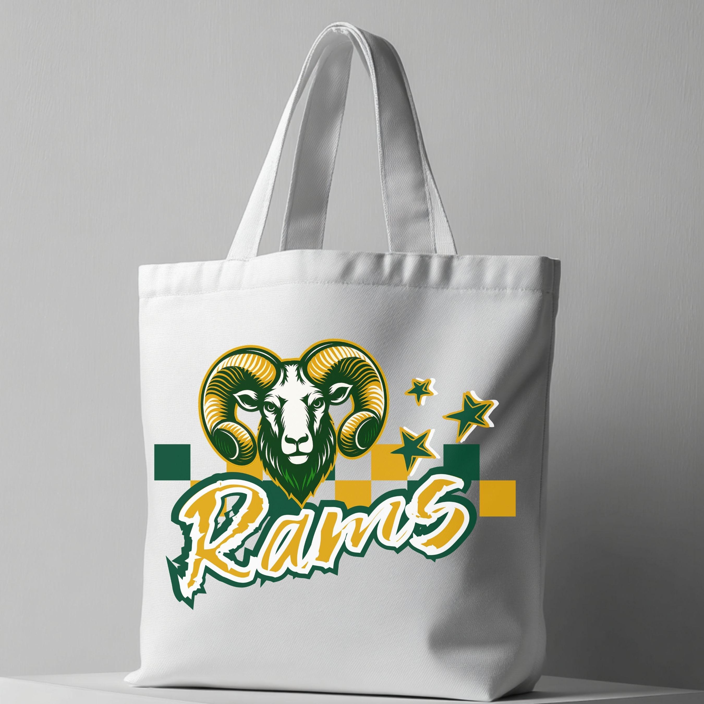 Rams Trendy Checker Design With Star Elements PNG Green Gold