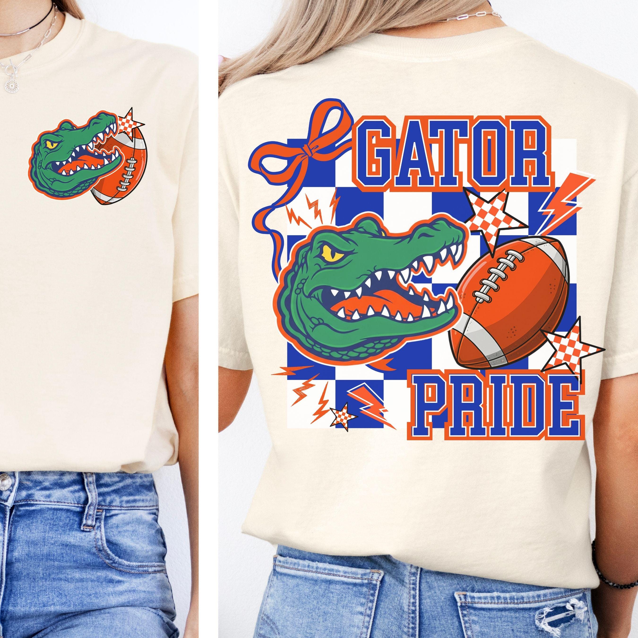 Gators Blue Orange Coquette Bow -Trendy Checker Design PNG