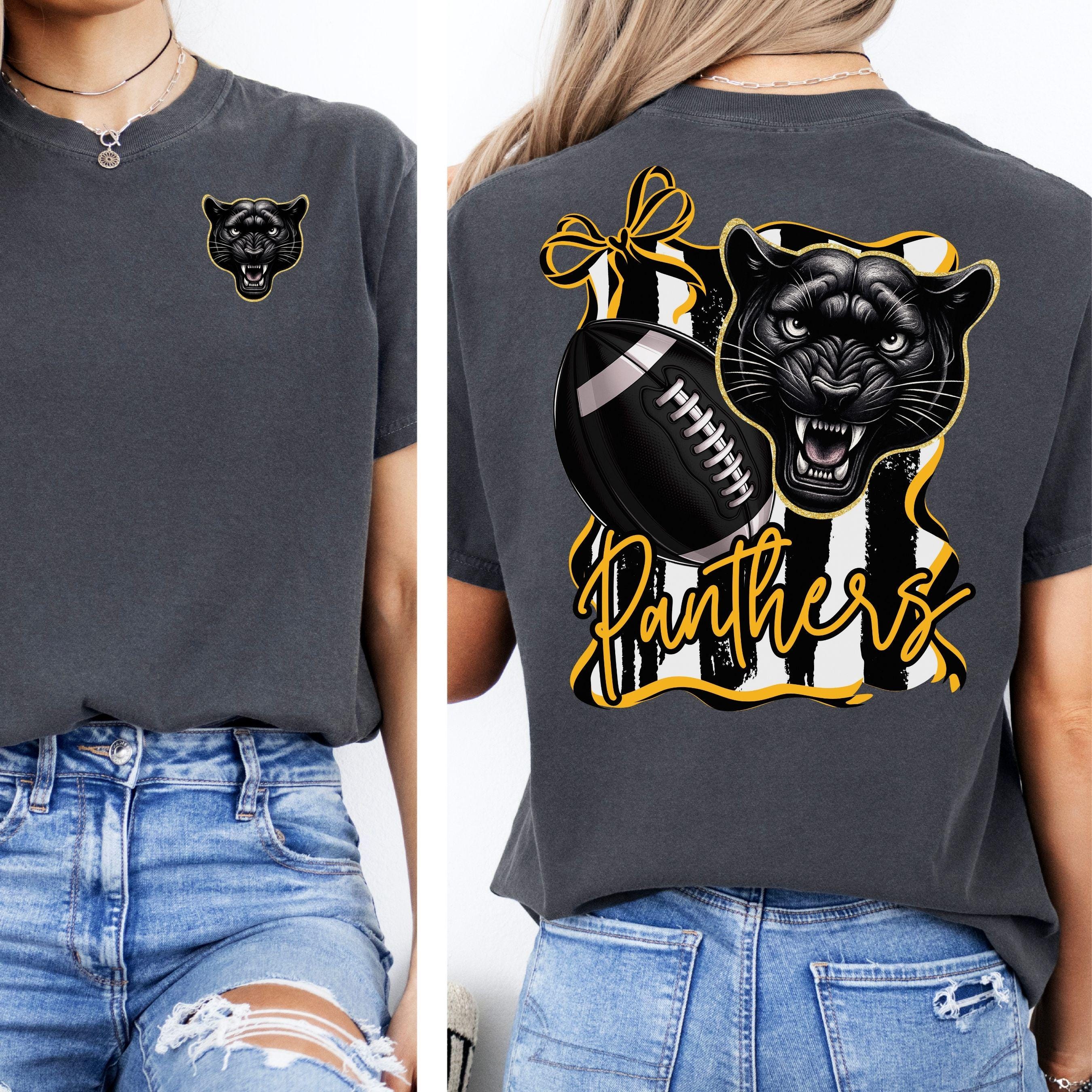 Panthers Coquette Bow Stripe Design Football PNG Black Gold