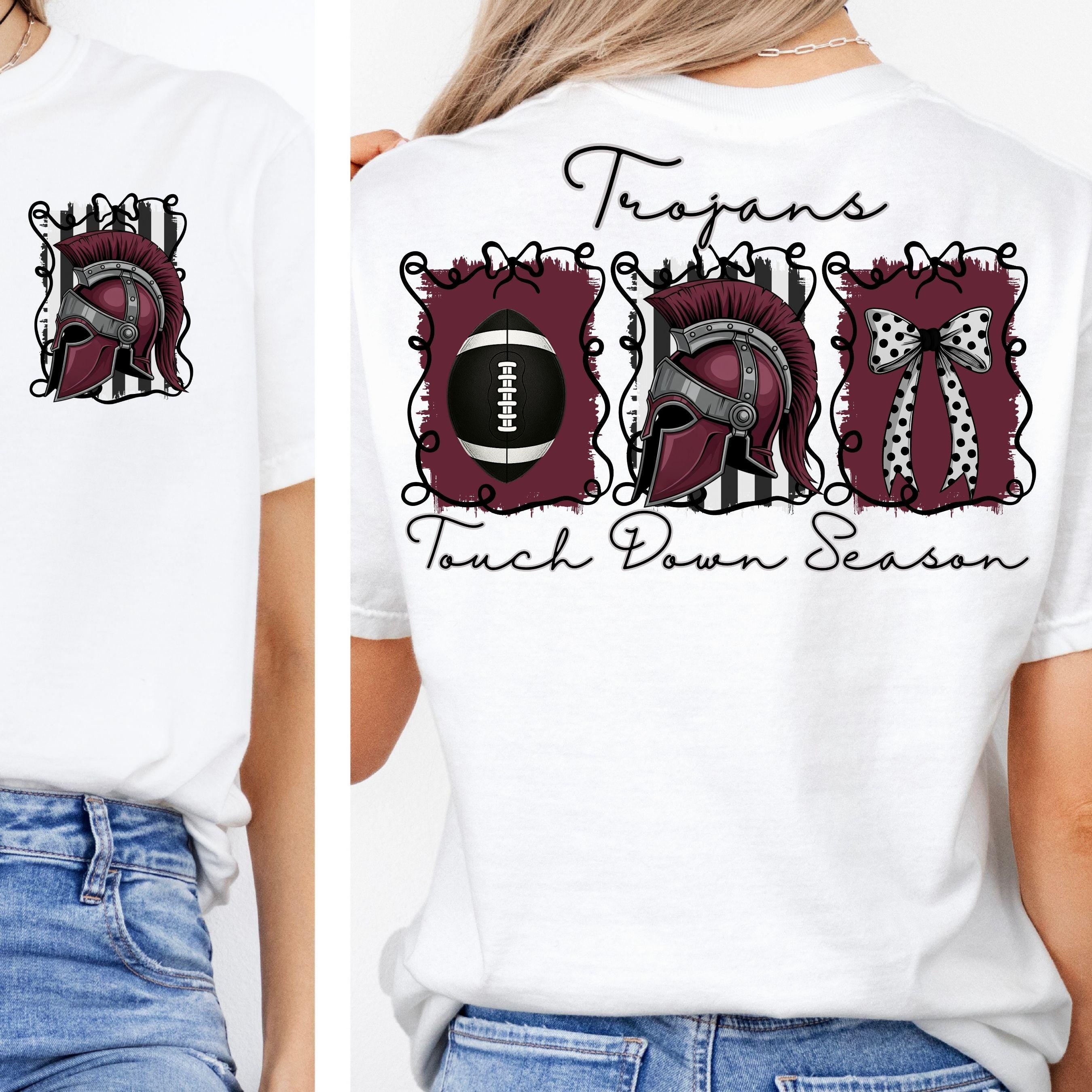 Trojans Coquette Bow Touch Down Season Football PNG