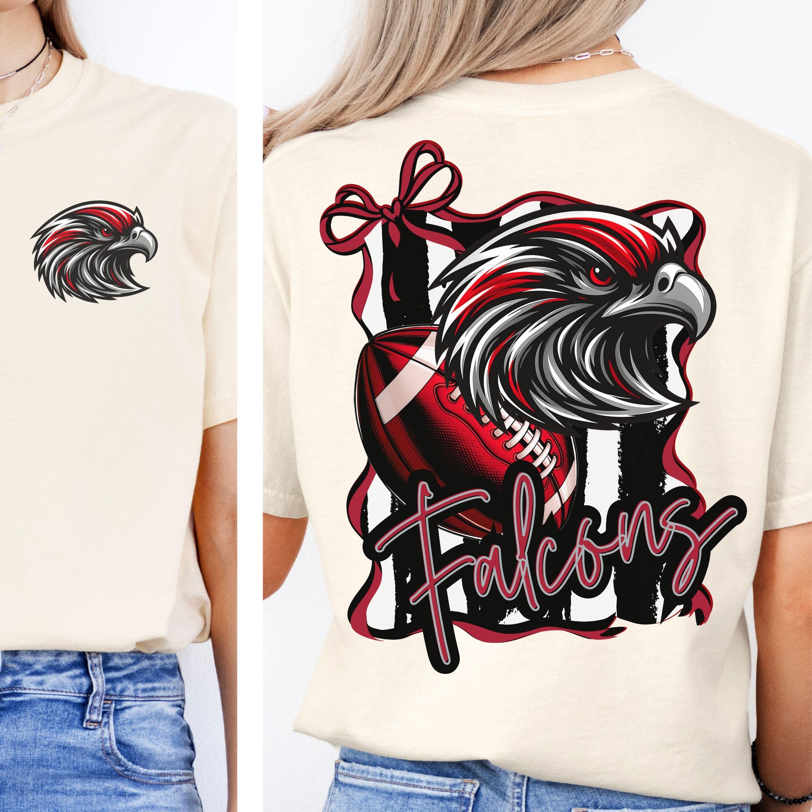 Falcons Red & Black Trendy Coquette Bow & Stripe Design Game Day PNG