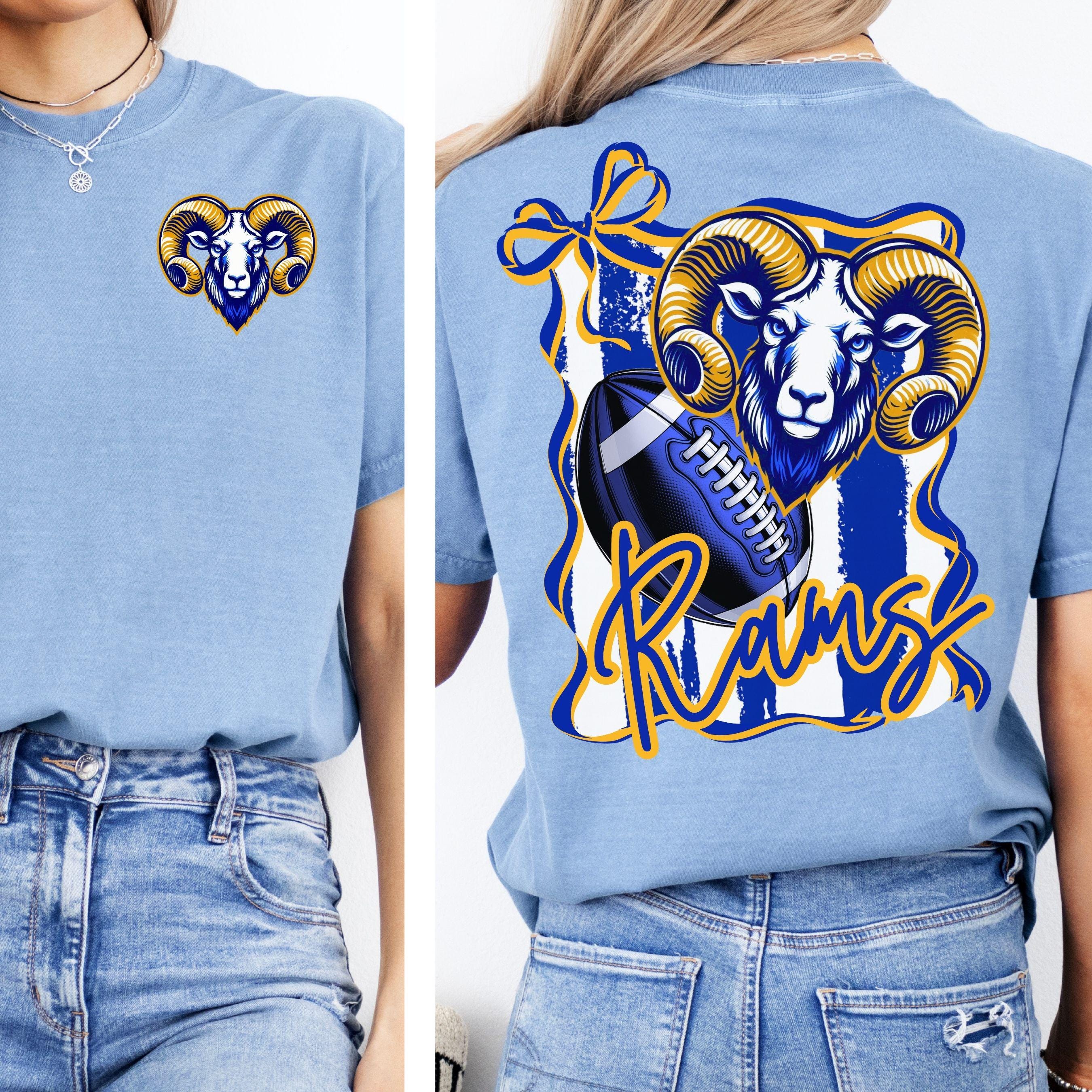 Rams Coquette Bow Stripe Design PNG Blue Gold