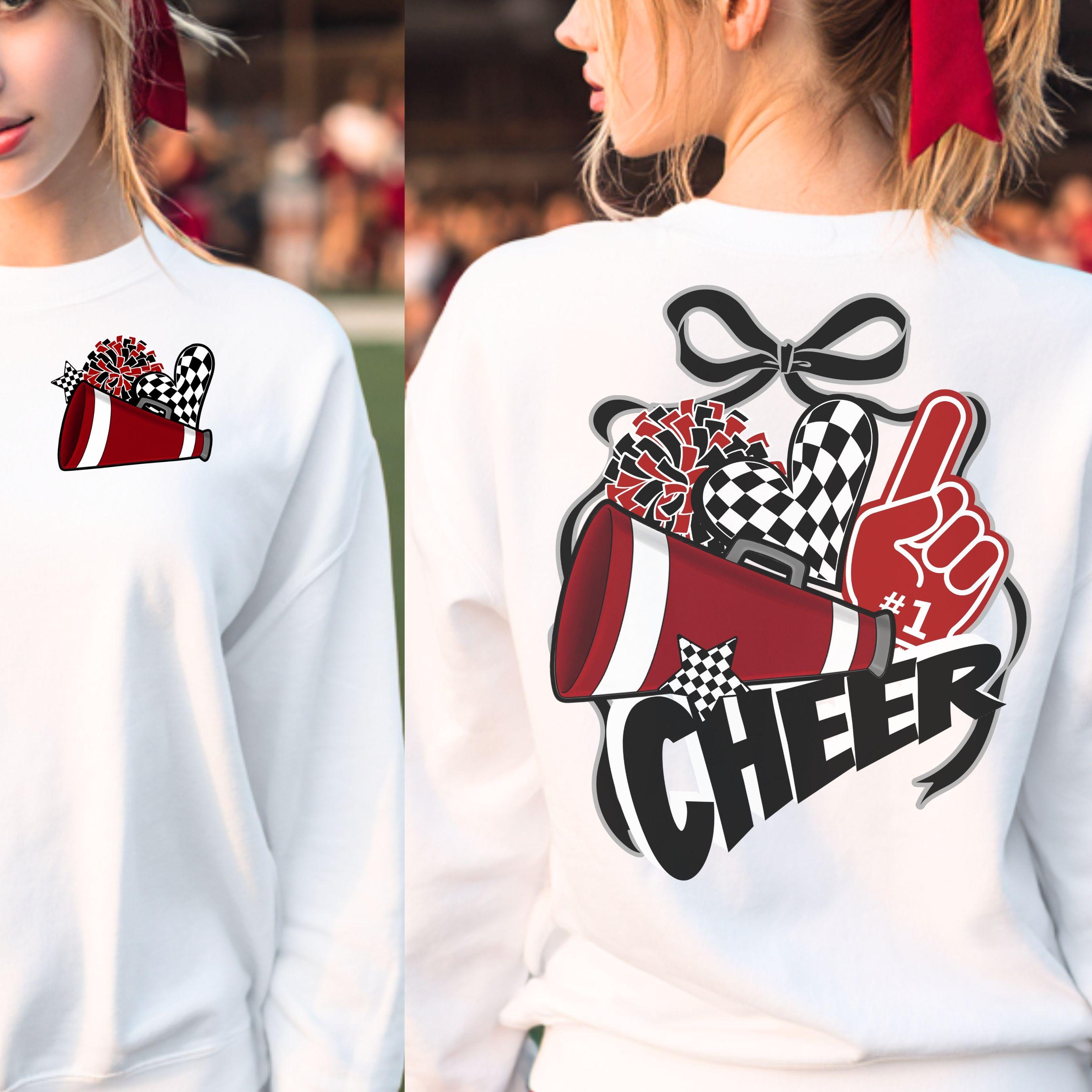 Cheer Spirit Black & Maroon Coquette Bow PomPom Design PNG