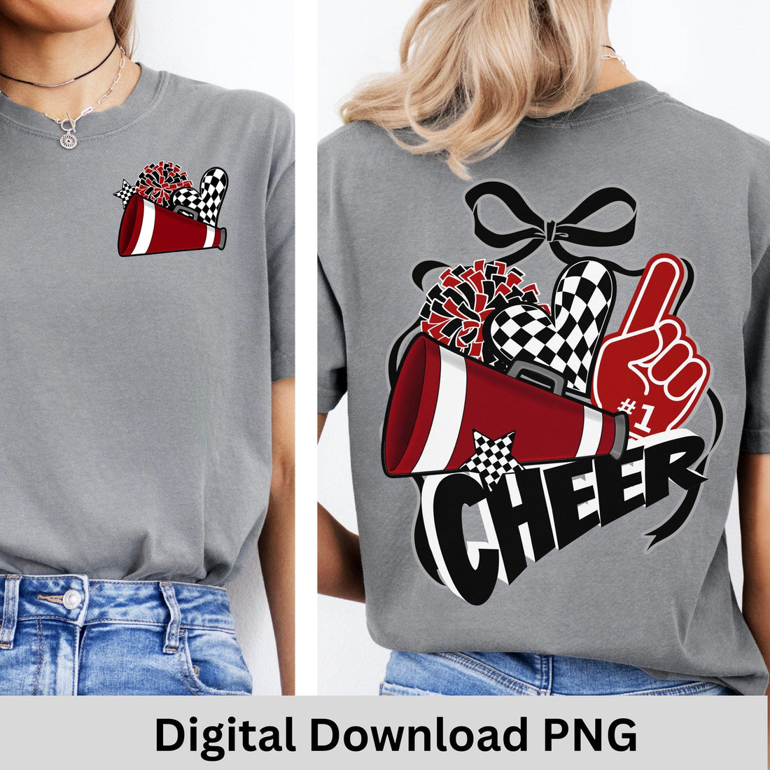 Cheer Spirit Black & Maroon Coquette Bow PomPom Design PNG