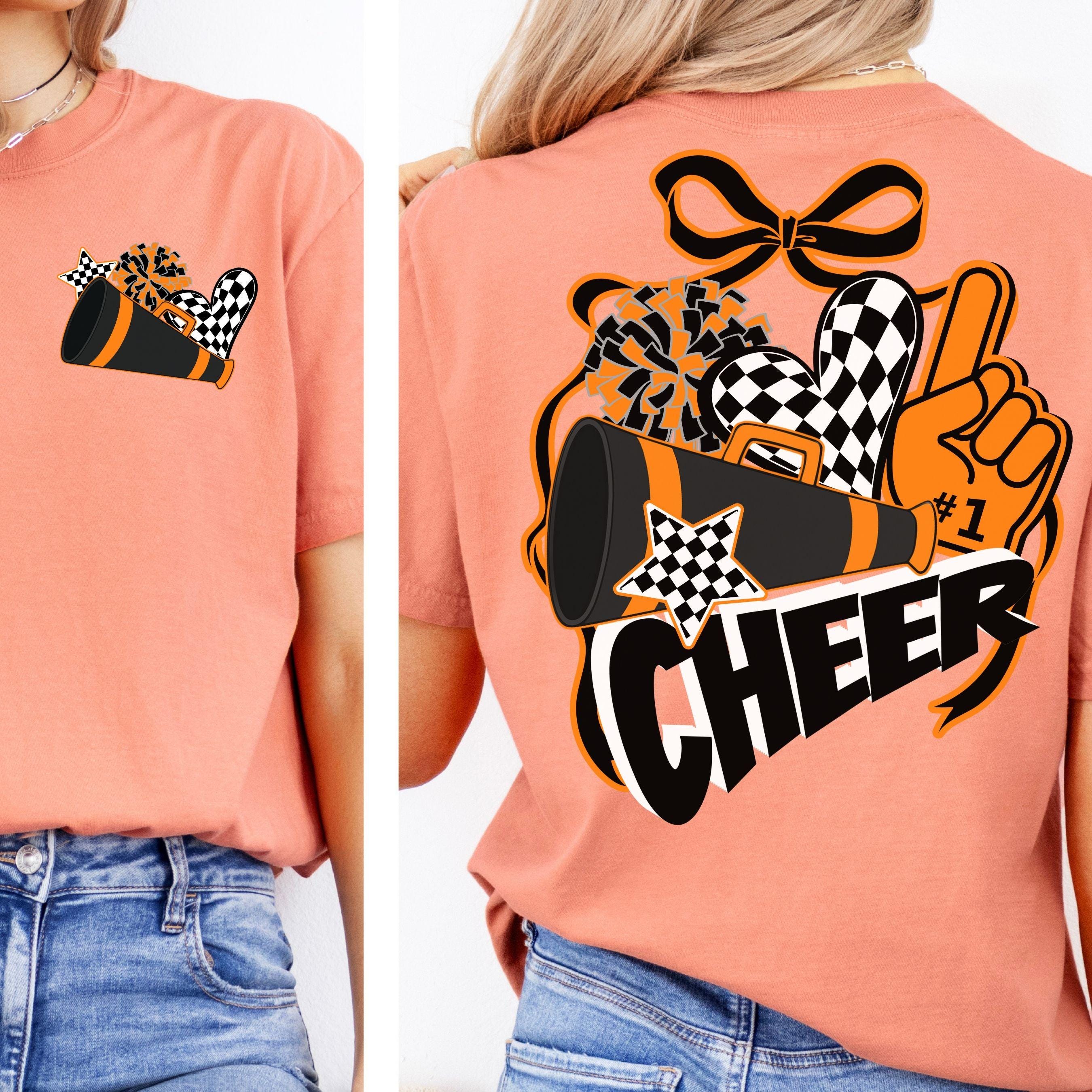 Cheer Spirit Black & Orange Coquette Bow PomPom Design PNG
