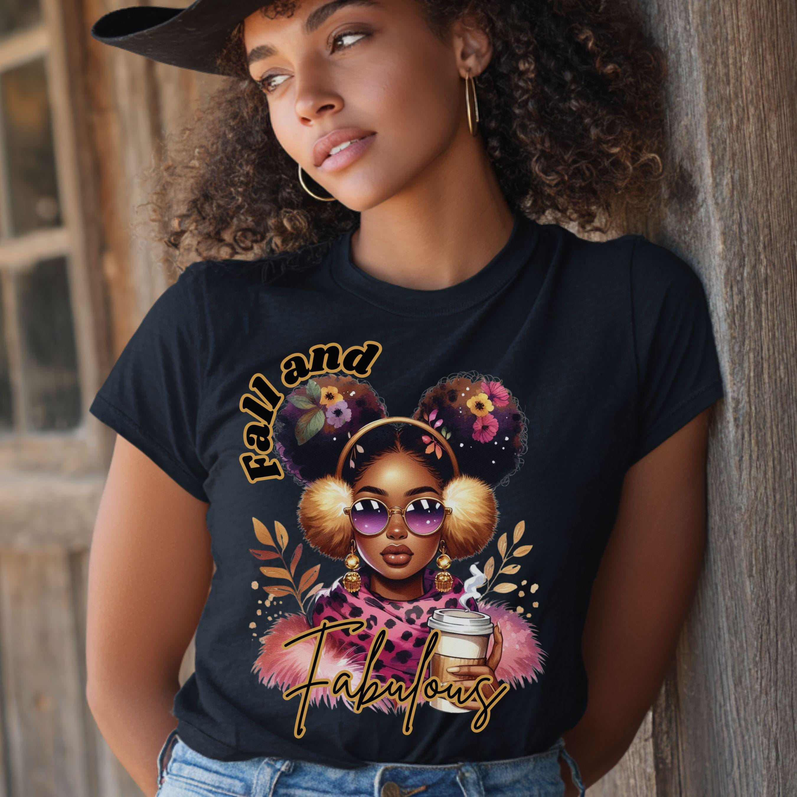 Fall and Fabulous Melanin Coffee Girl PNG