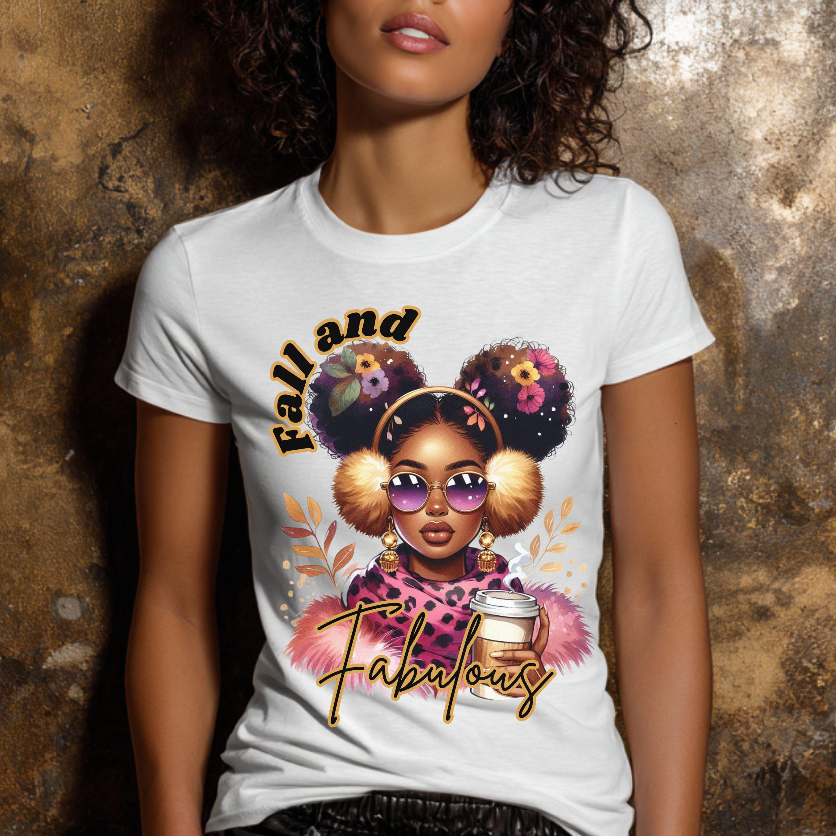Fall and Fabulous Melanin Coffee Girl PNG