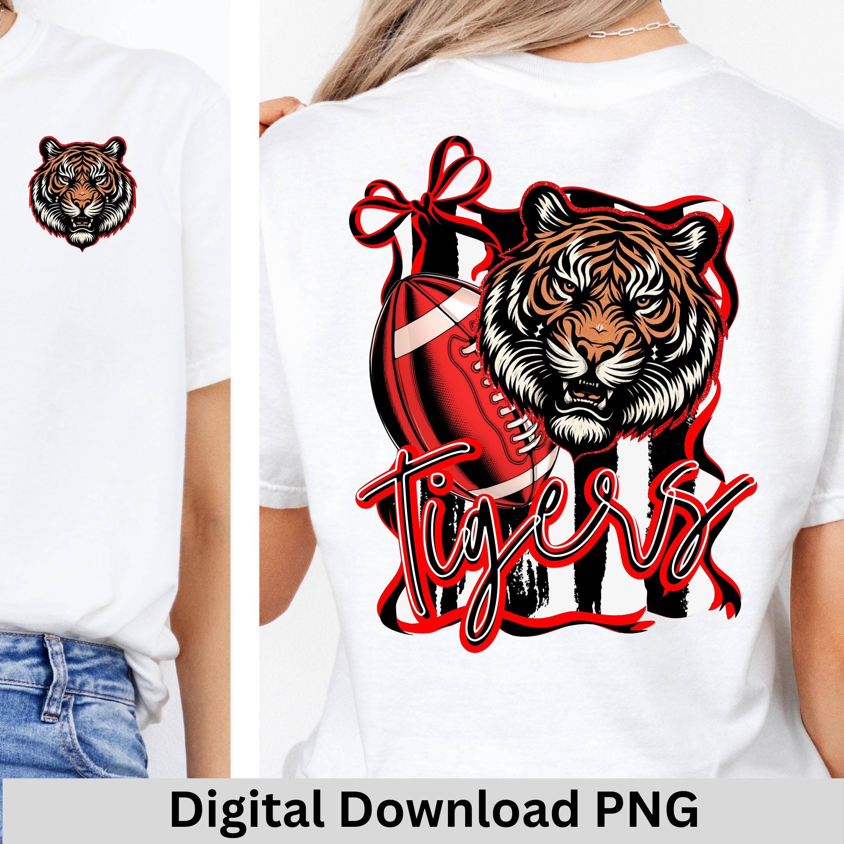 Tigers Coquette Bow Stripe Design Football PNG Red