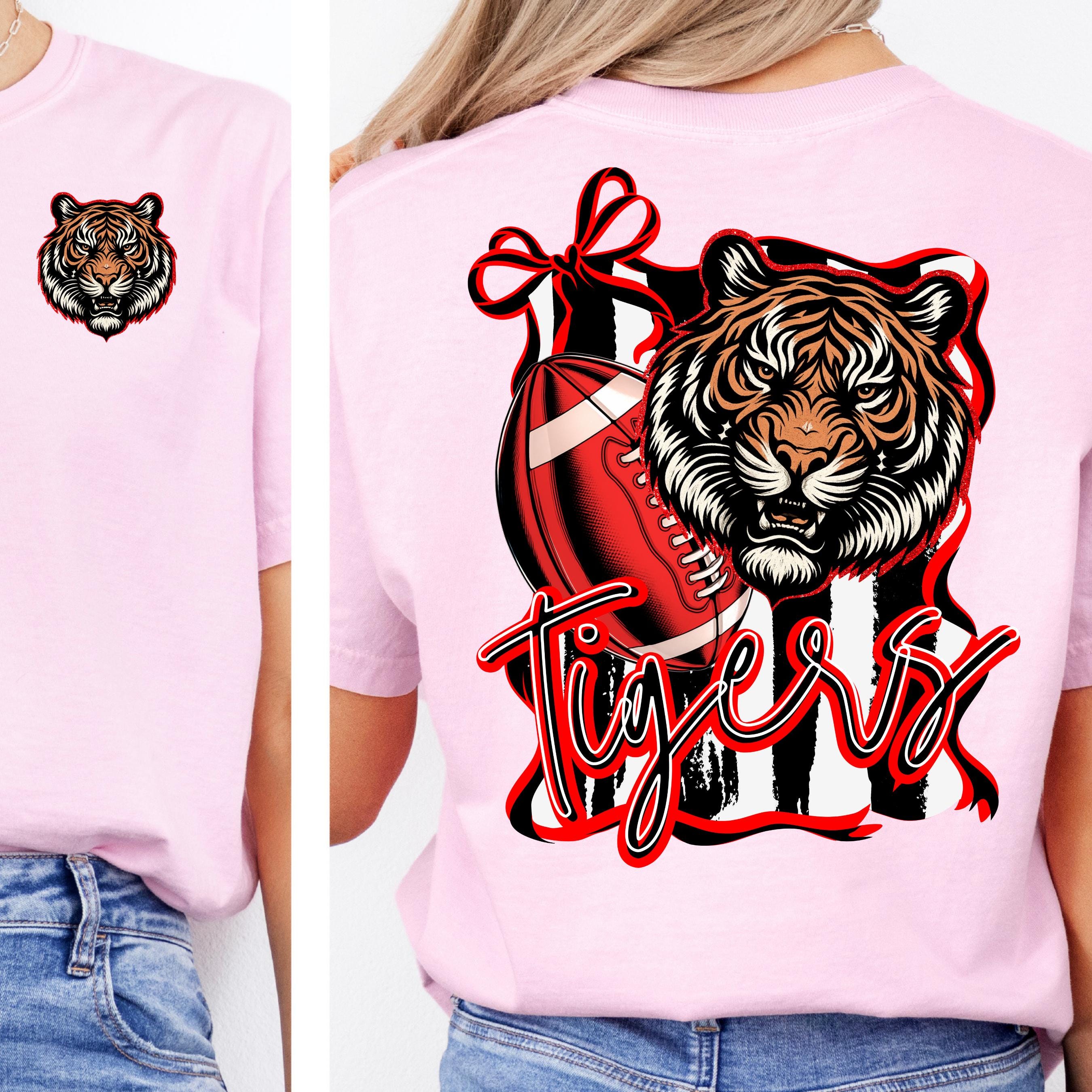 Tigers Coquette Bow Stripe Design Football PNG Red