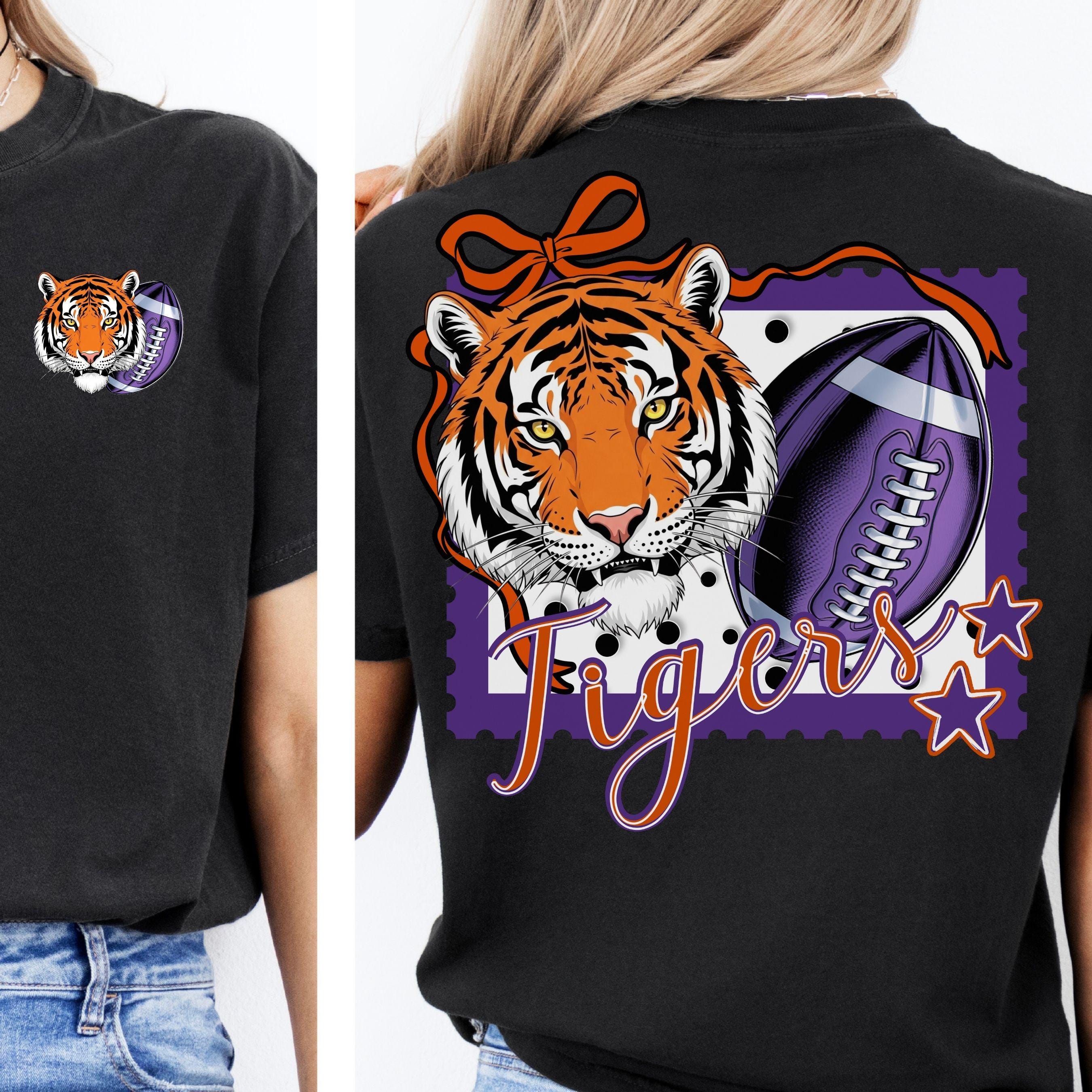 Tigers Trendy Stamp Coquette Bow Football PNG Purple Orange