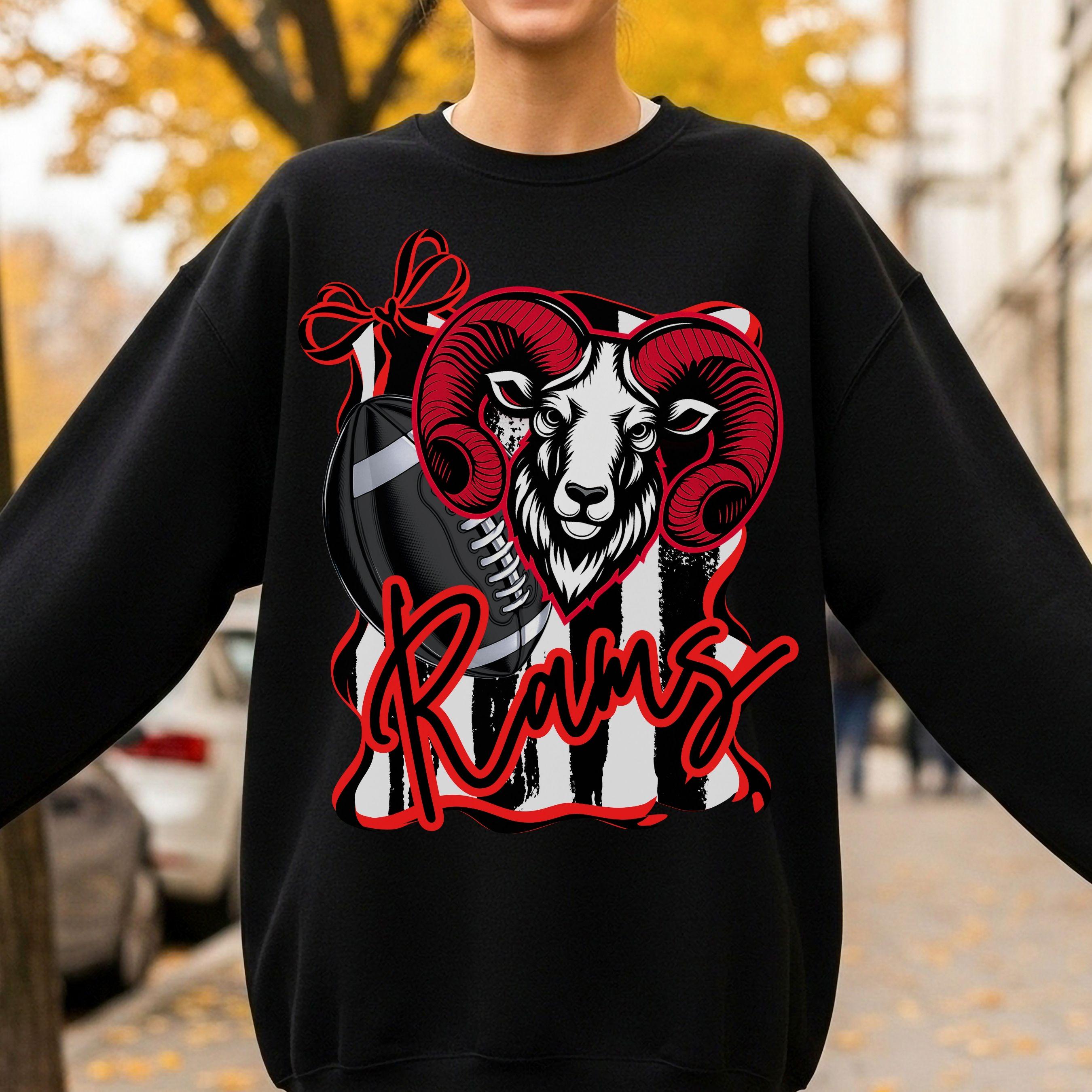 Rams Coquette Bow Stripe Design Football PNG Red Black