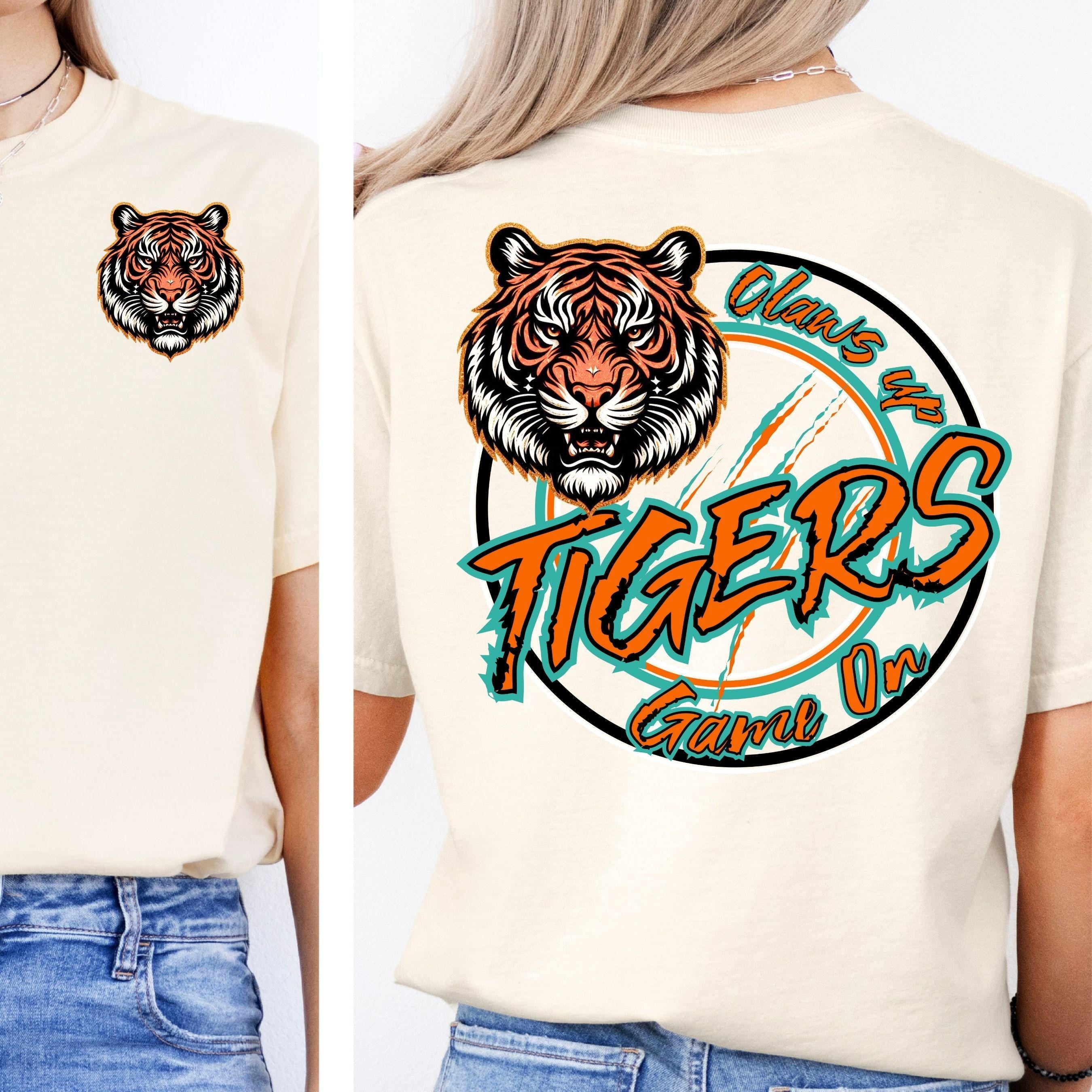 Tigers Claws Up Circle Design PNG Turquoise Orange