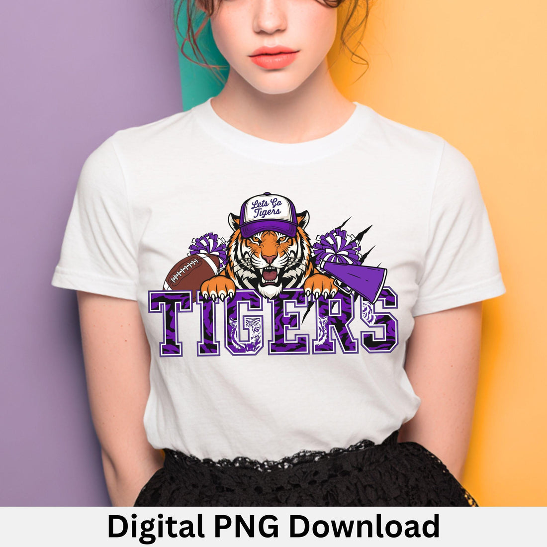 Tigers Trendy Cheer Football PNG Purpel