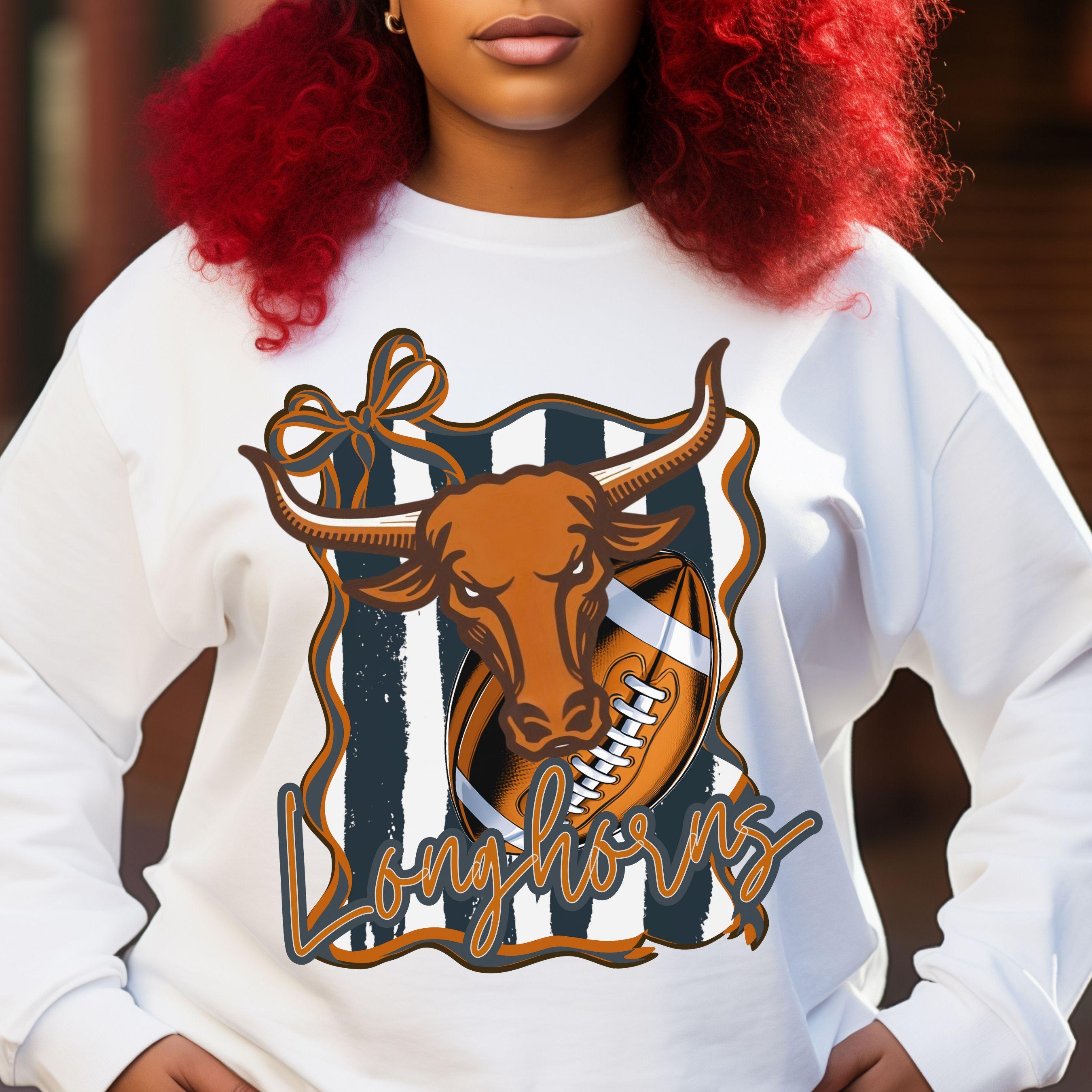 Longhorn Coquette Bow Stripe Design Football PNG