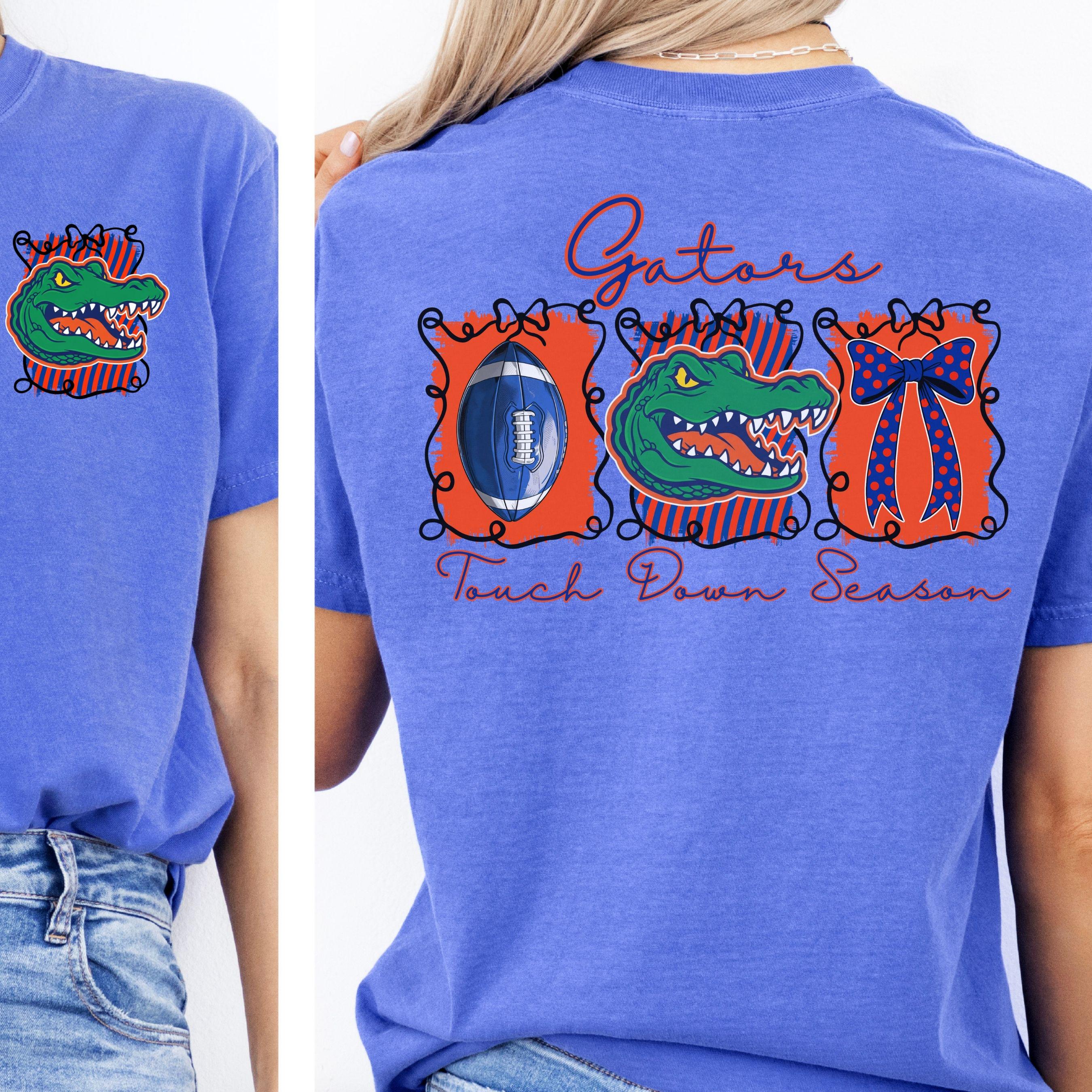 Gators Blue Orange Coquette Bow Football Touch Down Season PNG