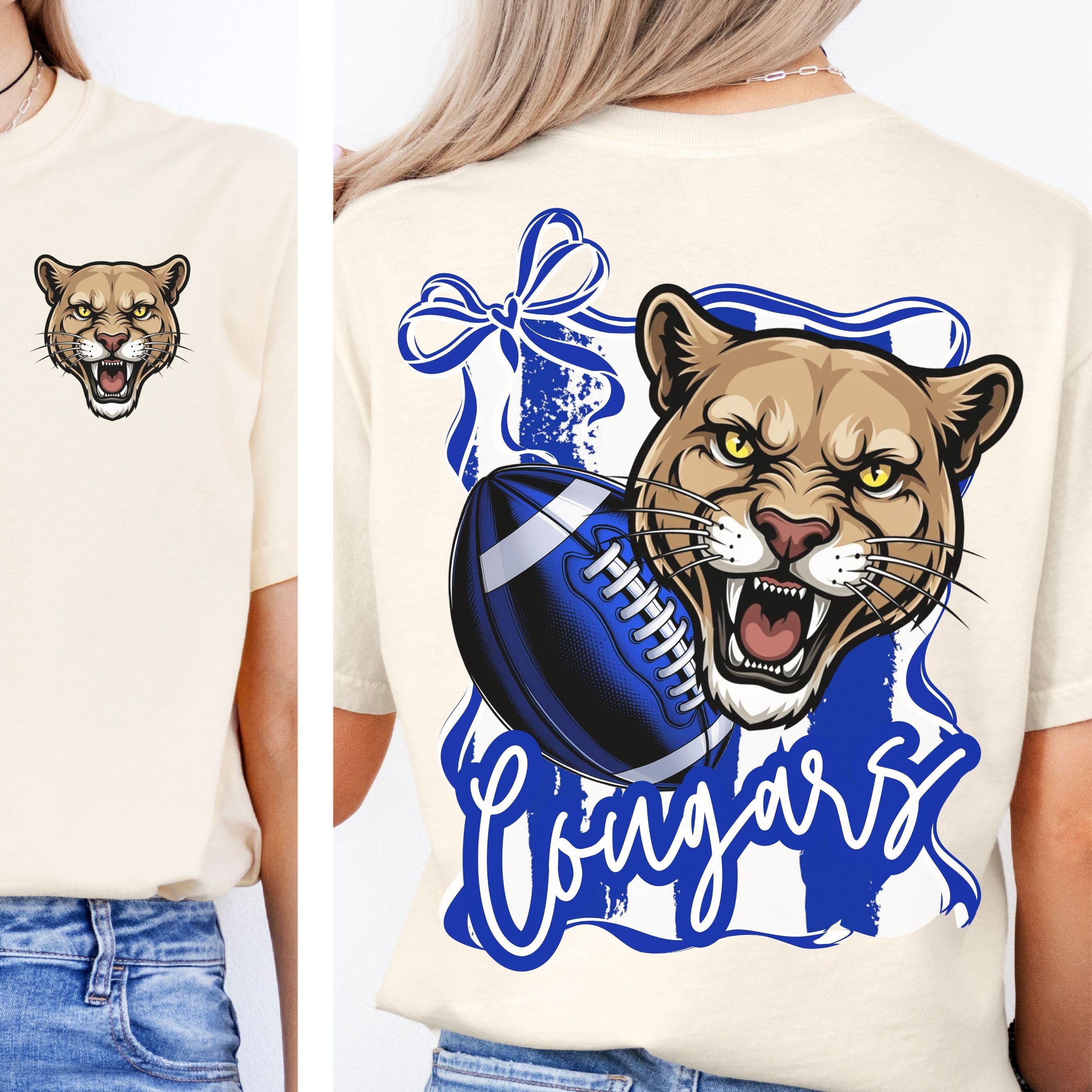 Cougars Blue White Trendy Coquette Bow & Stripe Design Game Day PNG