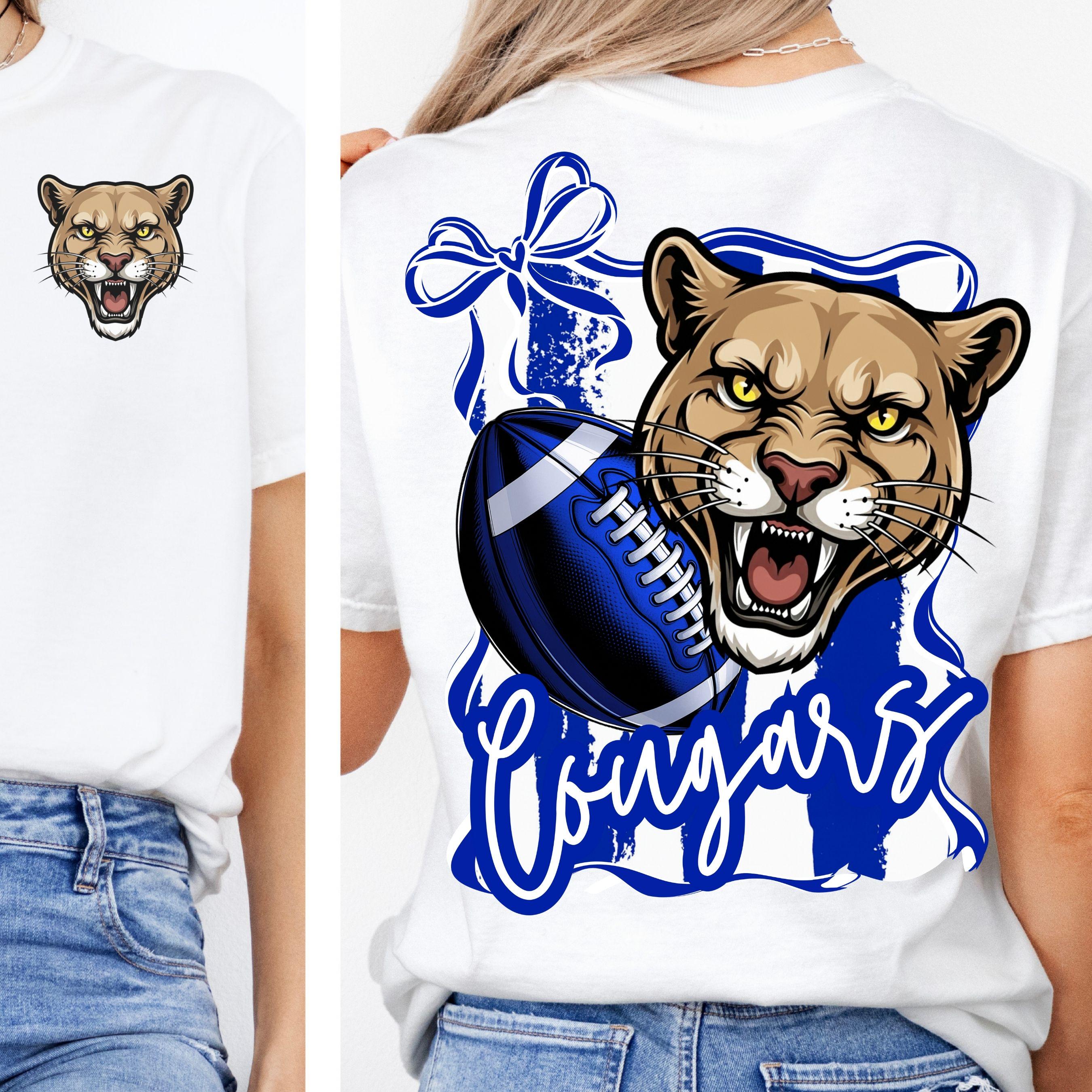 Cougars Blue White Trendy Coquette Bow & Stripe Design Game Day PNG