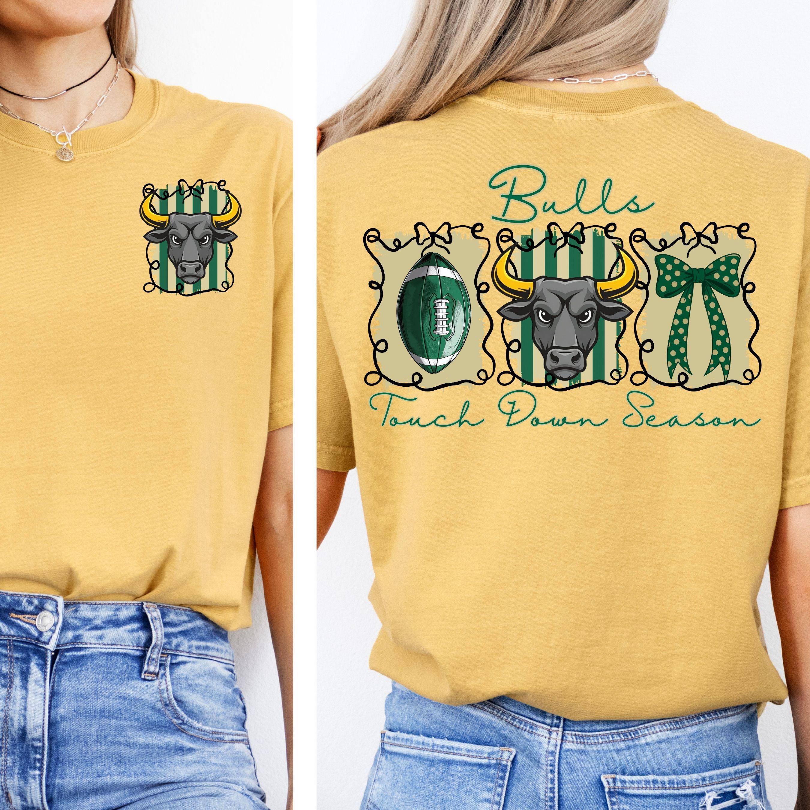 Bulls Green Gold Coquette Bow Football Touch Down Season PNG
