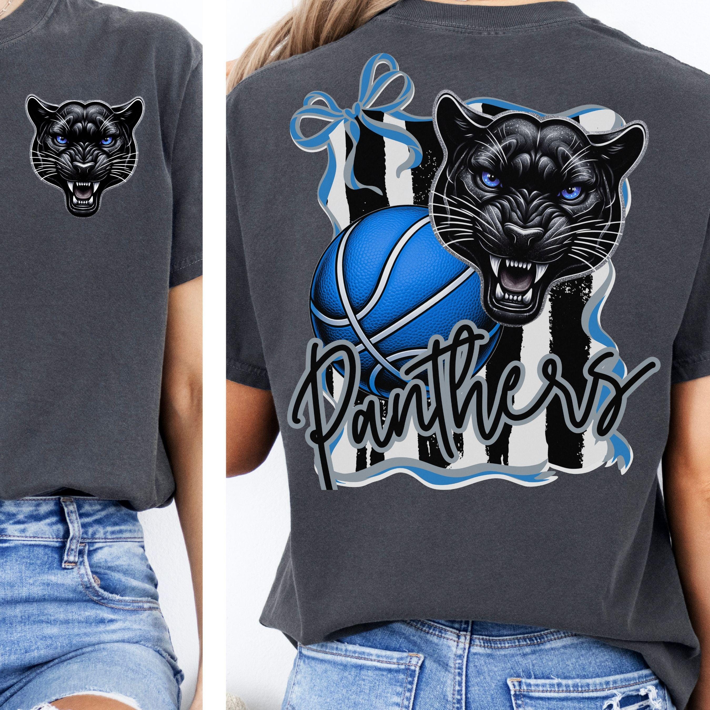 Panthers Basketball Coquette Bow Stipe Pattern PNG Black Blue