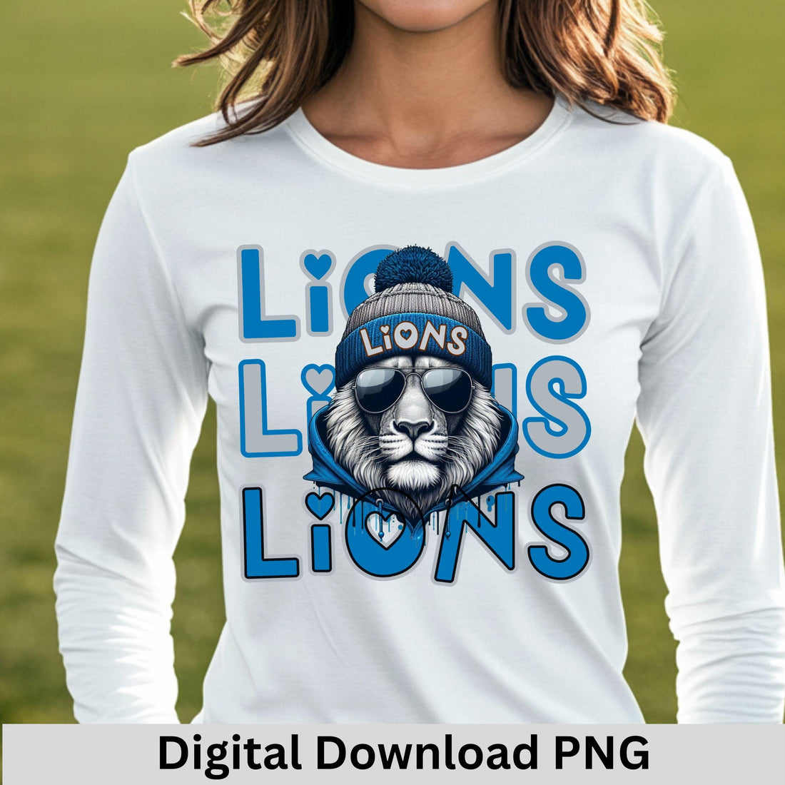 Cool Gray & Blue Lions Repeat Theme Game Day PNG