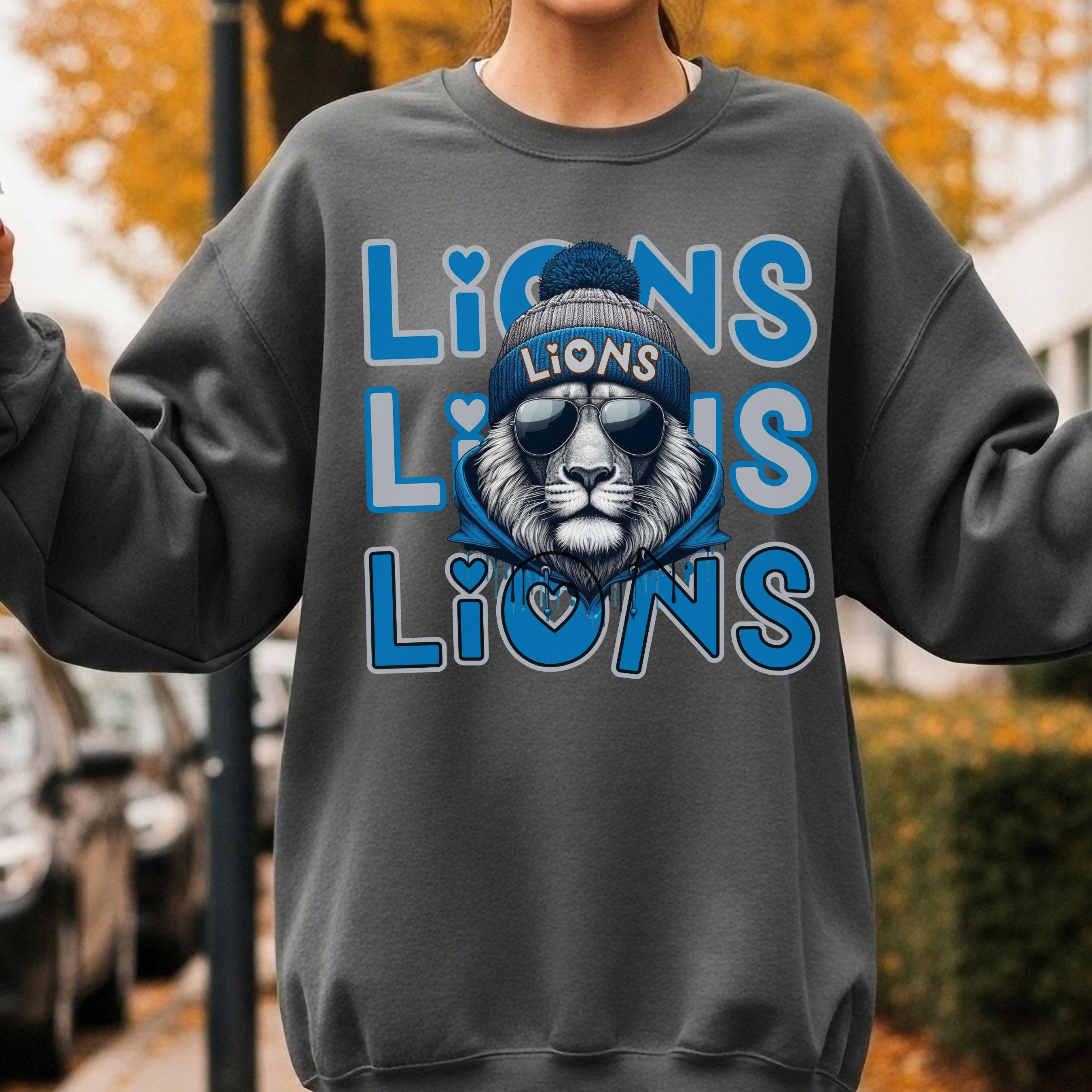 Cool Gray & Blue Lions Repeat Theme Game Day PNG