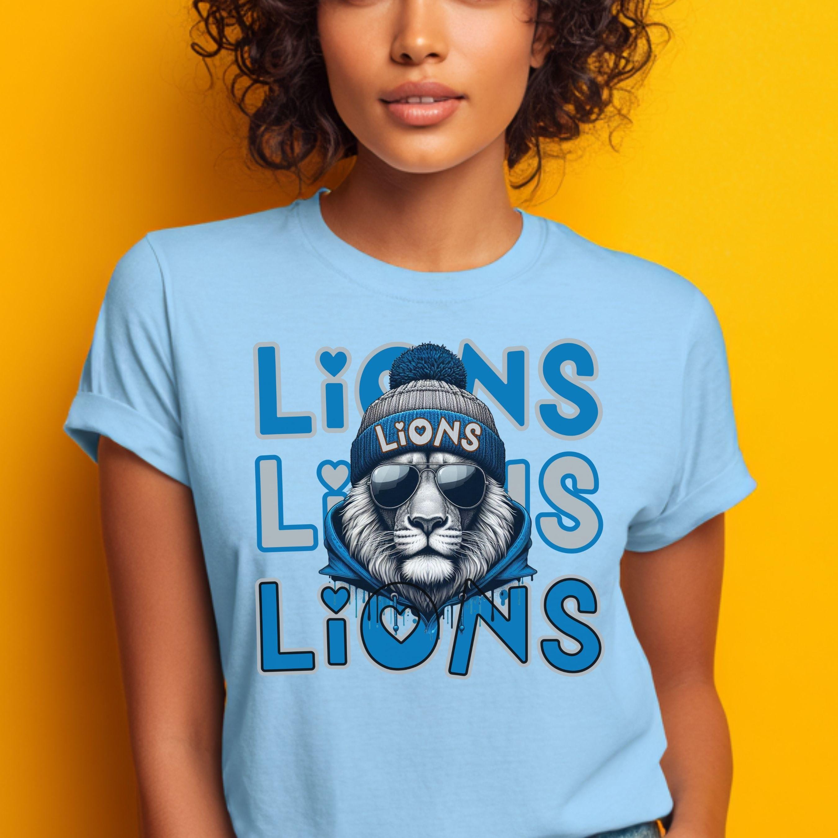 Cool Gray & Blue Lions Repeat Theme Game Day PNG