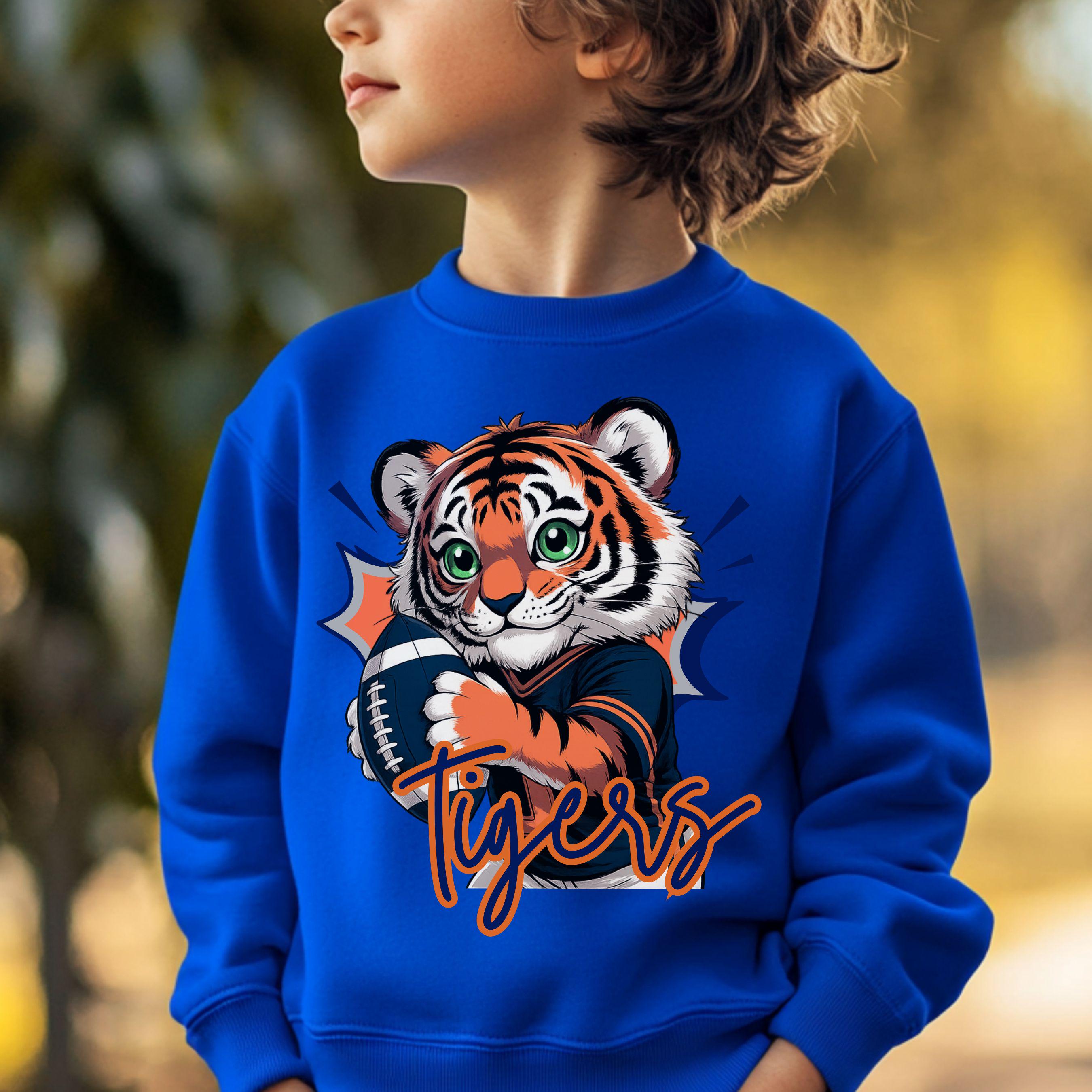 Tigers Kids 2 Cute Football Design PNG Blue Orange