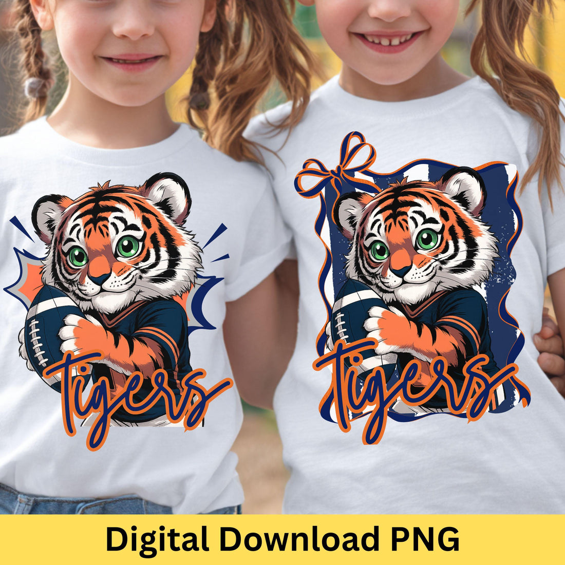 Tigers Kids 2 Cute Football Design PNG Blue Orange