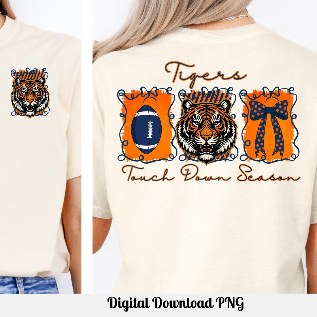 Tigers Coquette Football PNG Navy Orange