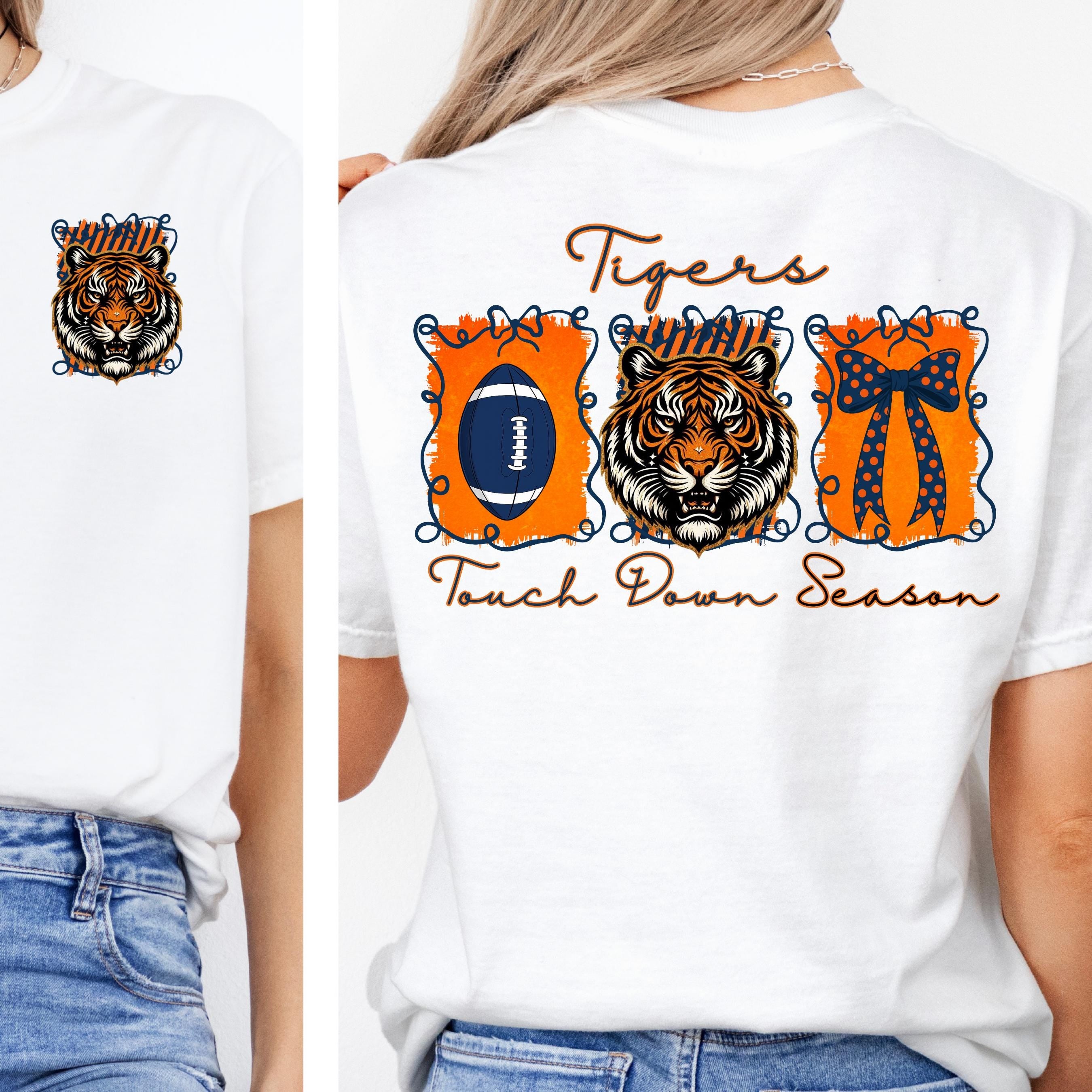 Tigers Coquette Football PNG Navy Orange