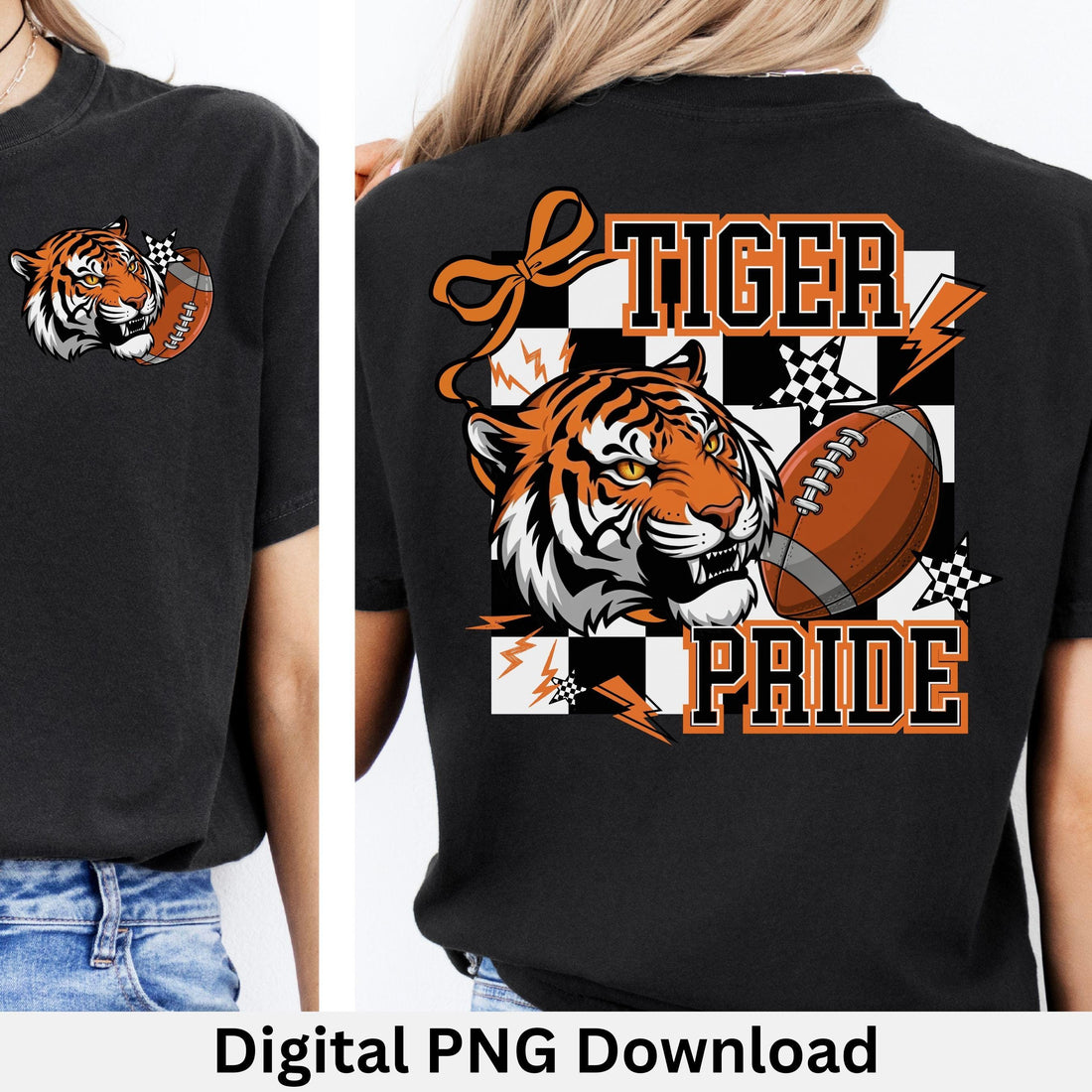 Tigers Coquette Football PNG Trendy Checker Design