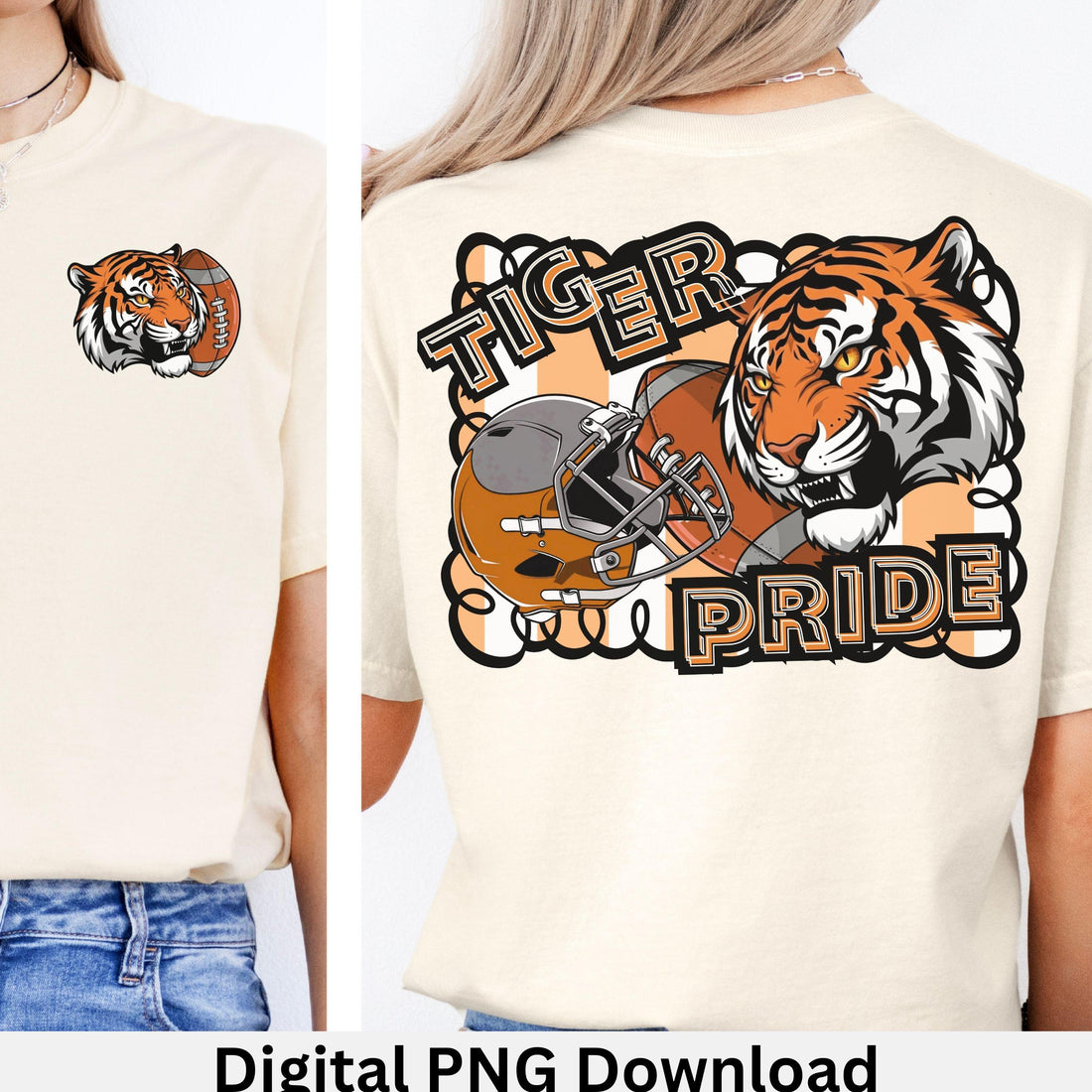 Tiger Pride Football Trendy Stripe Design PNG