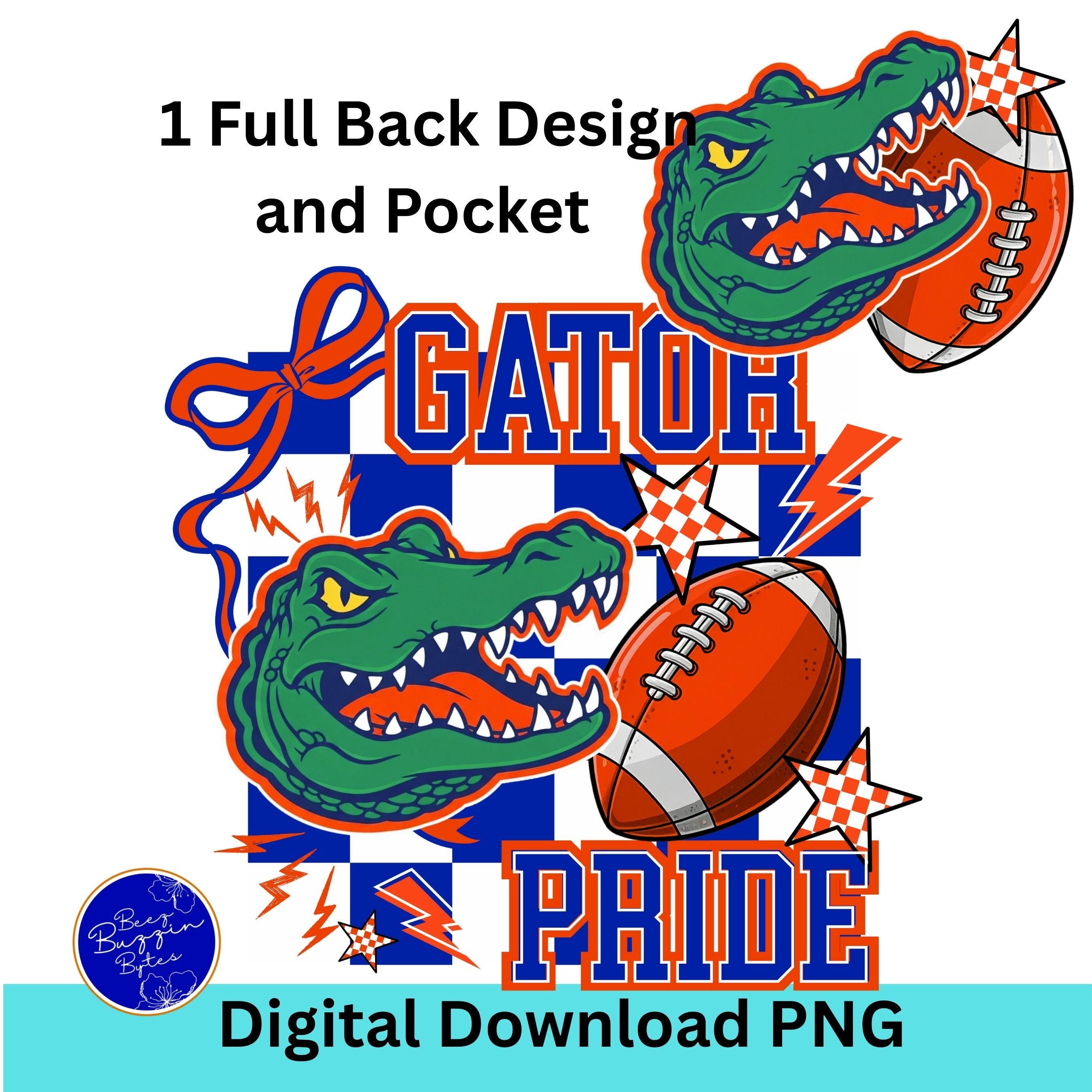 Gators Blue Orange Coquette Bow -Trendy Checker Design PNG