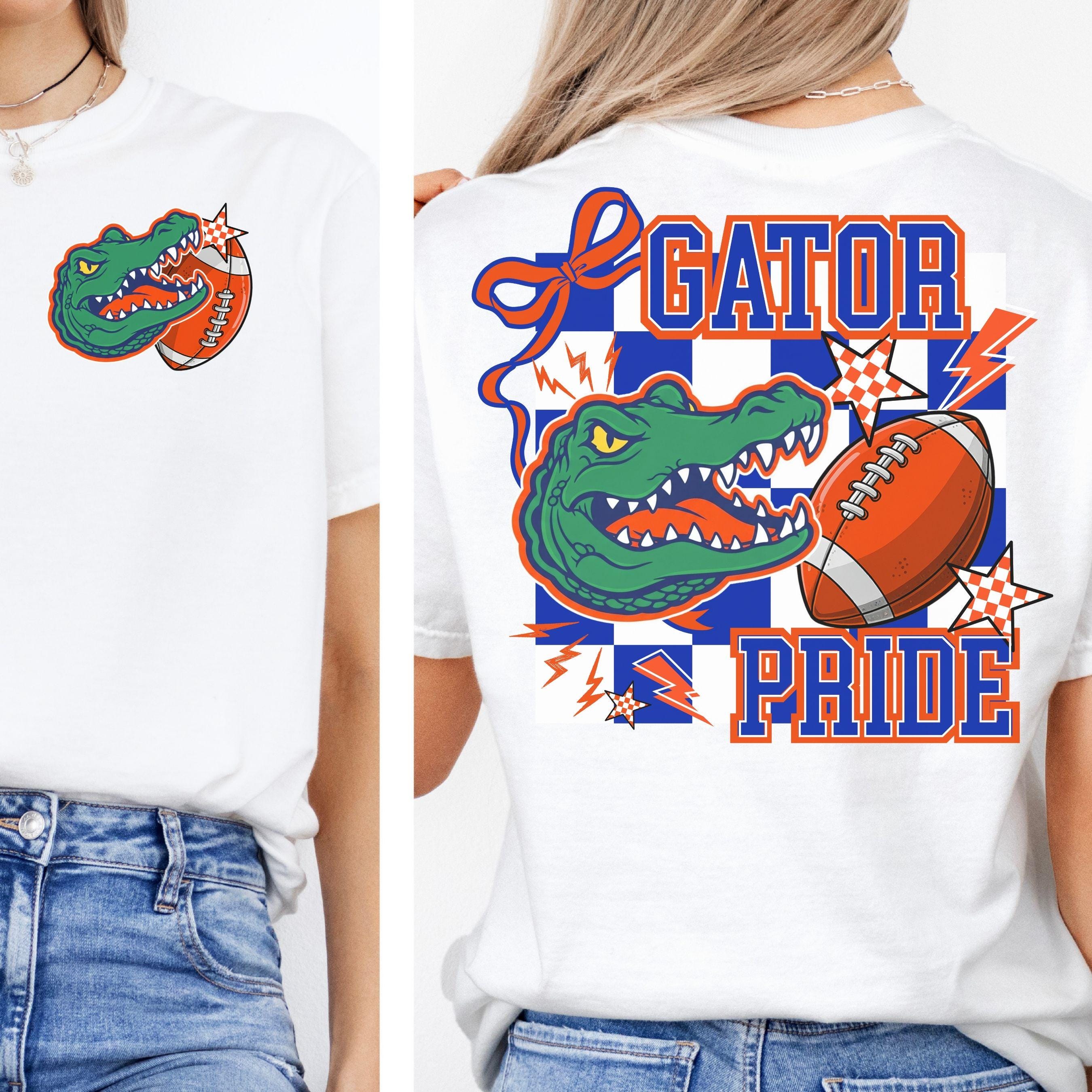 Gators Blue Orange Coquette Bow -Trendy Checker Design PNG