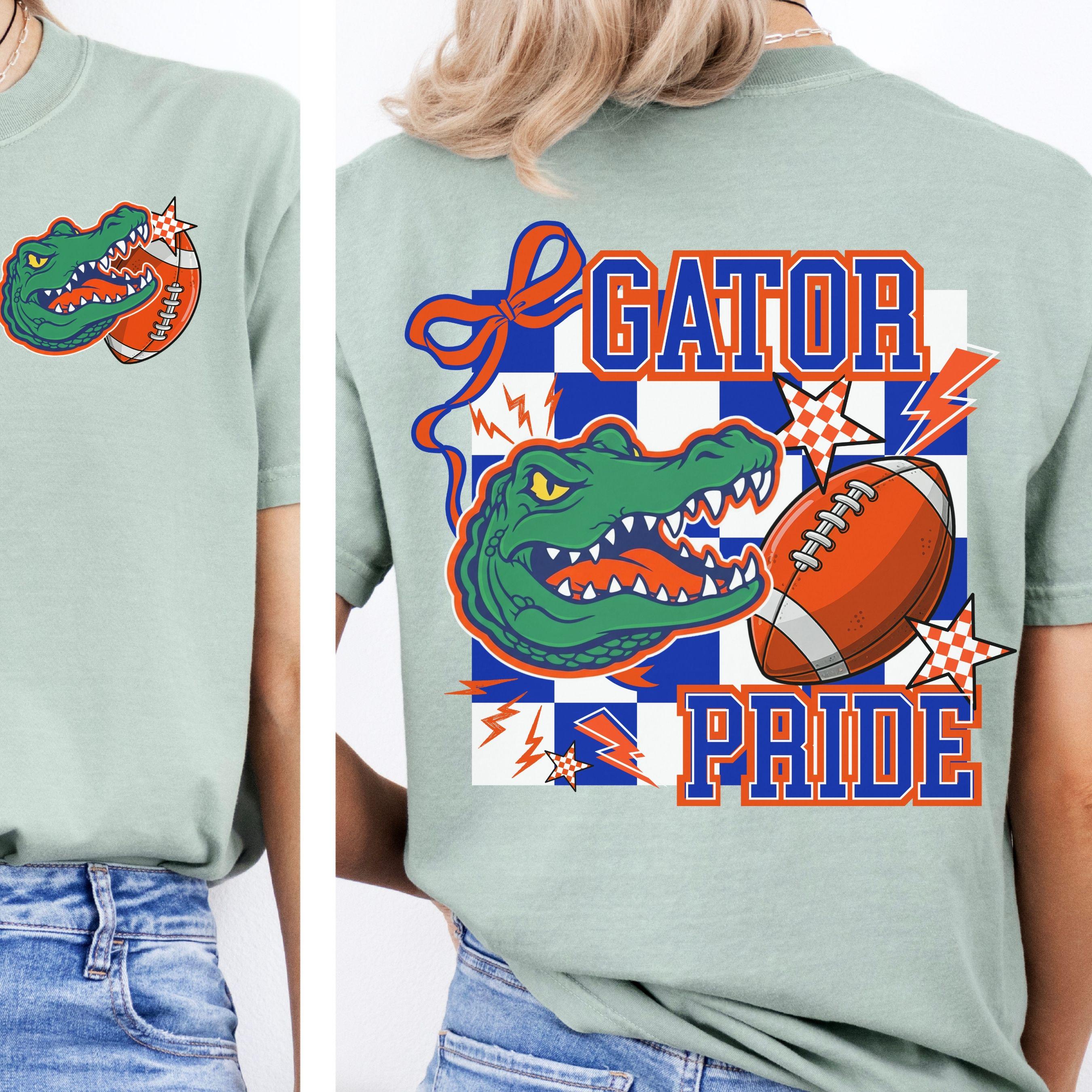 Gators Blue Orange Coquette Bow -Trendy Checker Design PNG