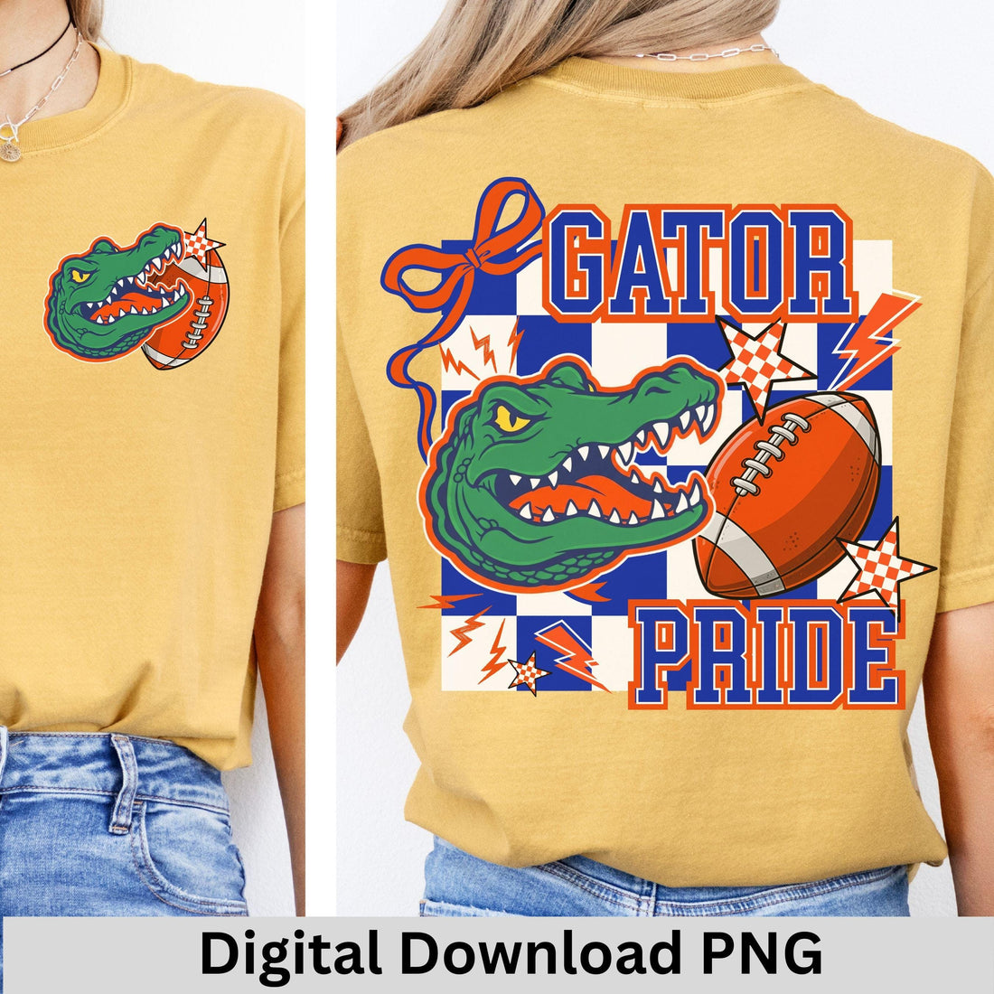 Gators Blue Orange Coquette Bow -Trendy Checker Design PNG