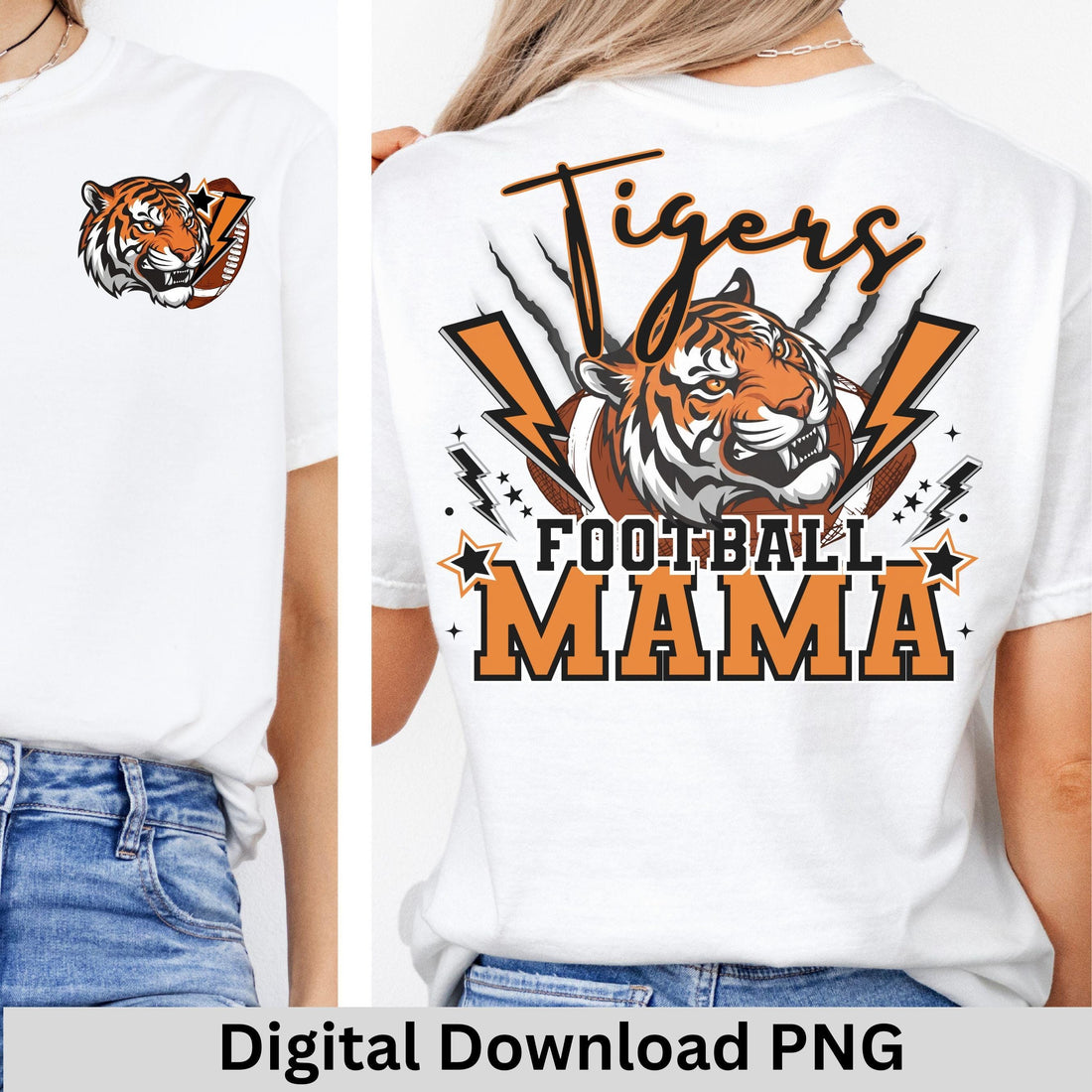 Tigers Lightning Football Mama PNG
