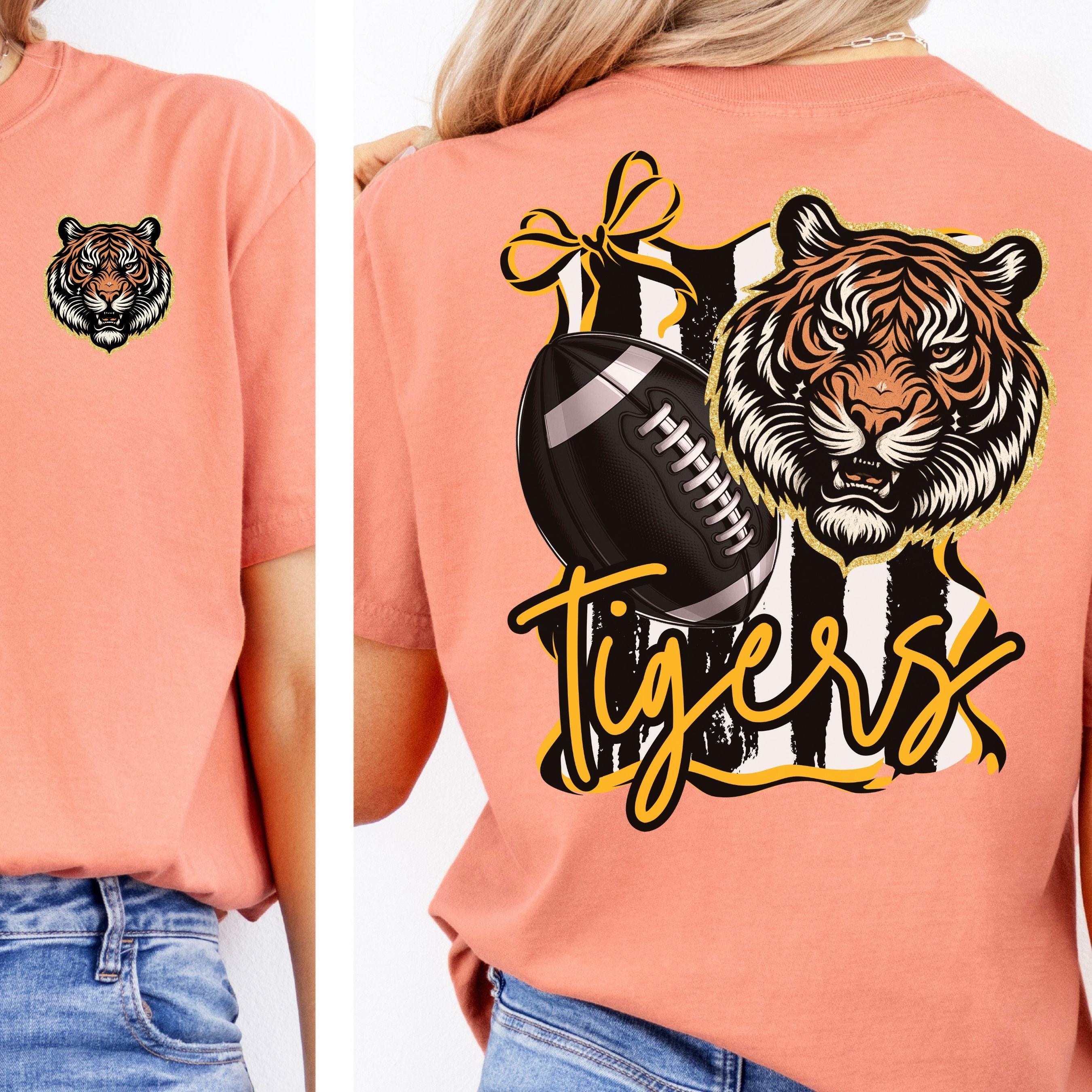 Tigers Coquette Bow Stripe Pattern Football PNG Black Gold