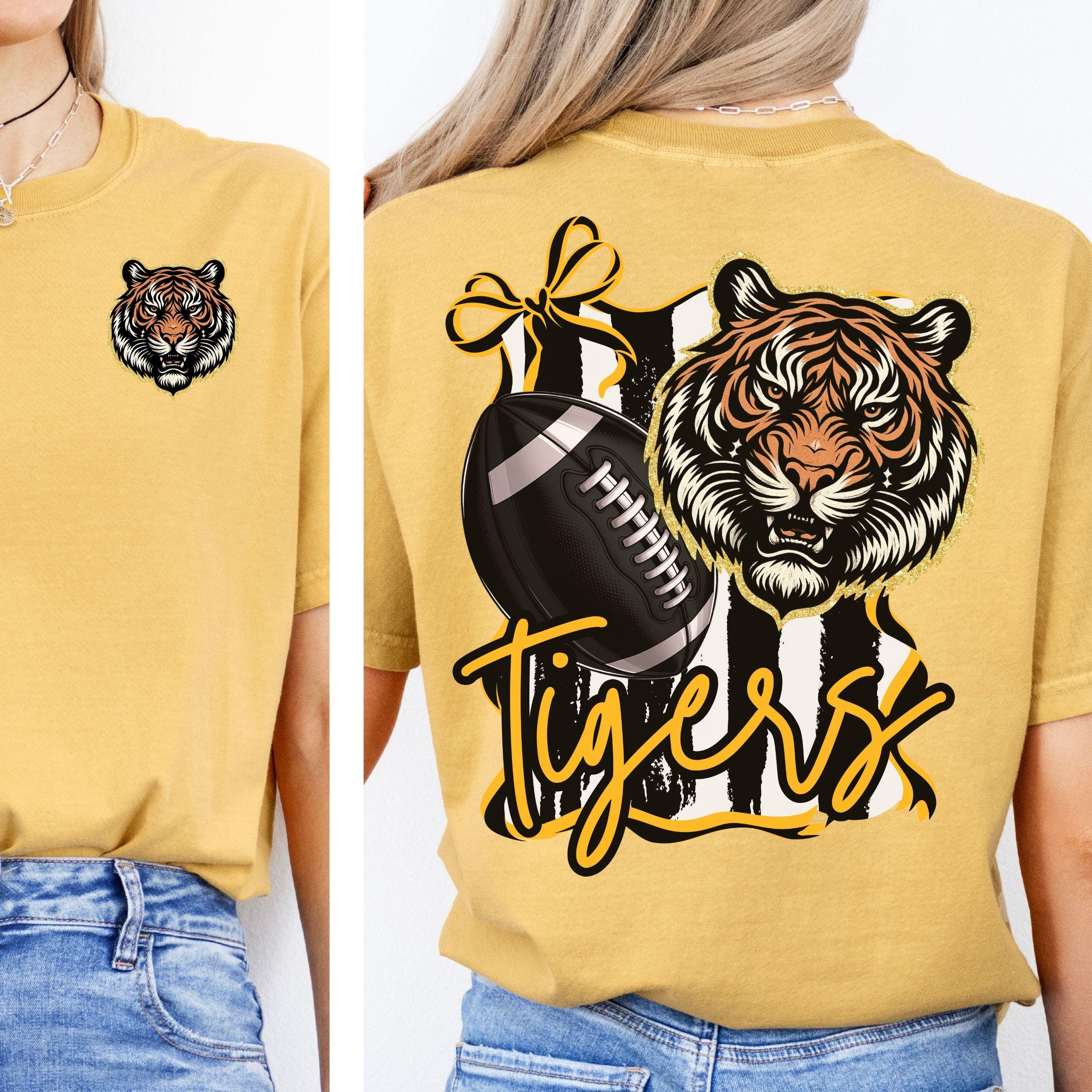 Tigers Coquette Bow Stripe Pattern Football PNG Black Gold