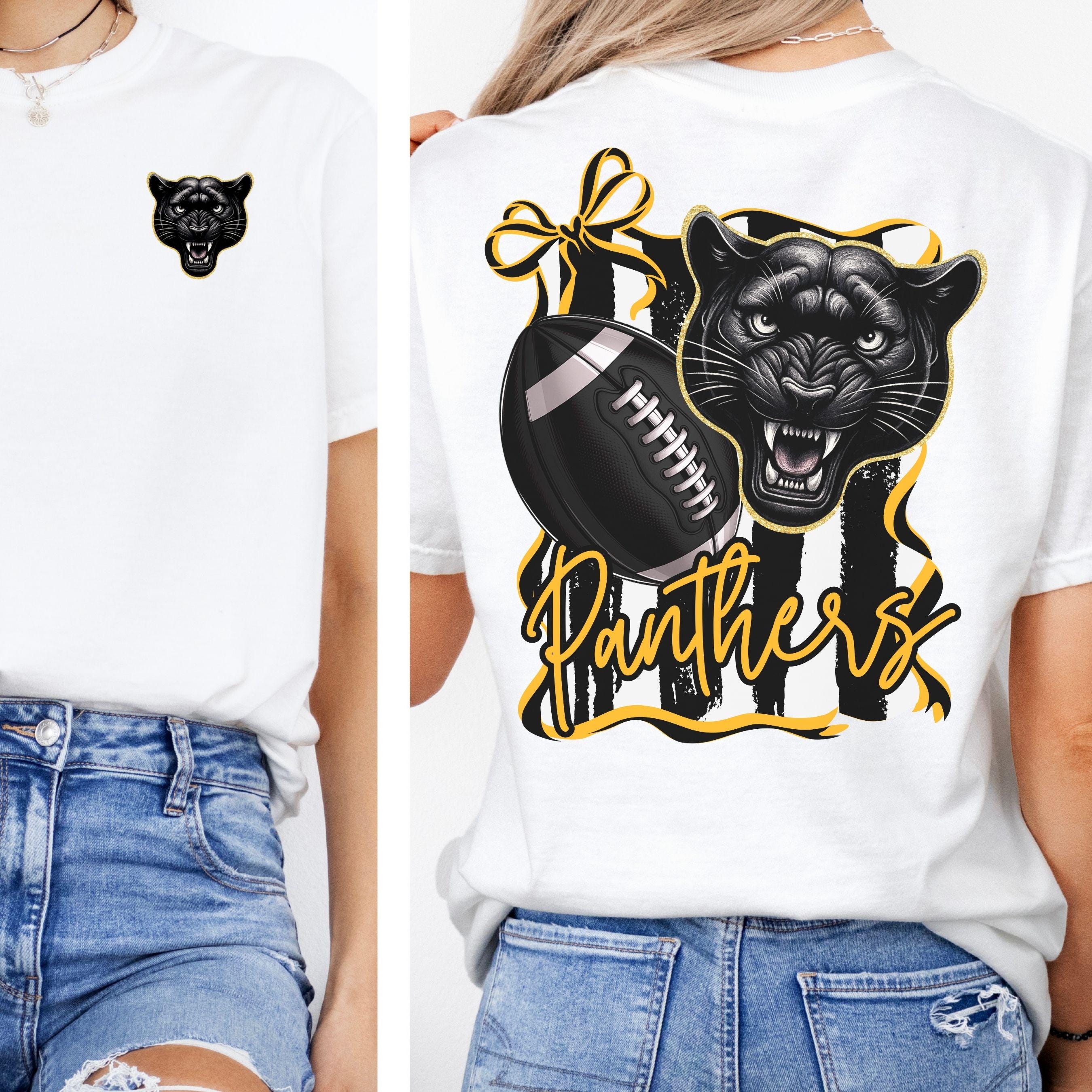 Panthers Coquette Bow Stripe Design Football PNG Black Gold